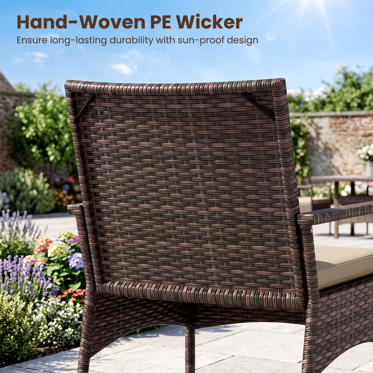 3 Pieces PE Wicker Rocking Bistro Set with 2-Tier Side Table Cushions and Ergonomic Armchairs for Porch