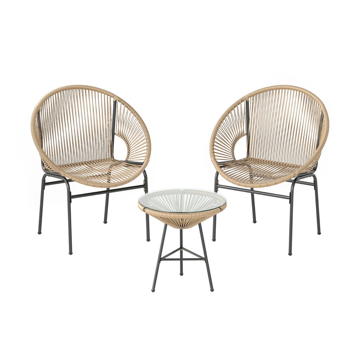 3PCS Patio Acapulco Furniture Bistro Set with GlassTable