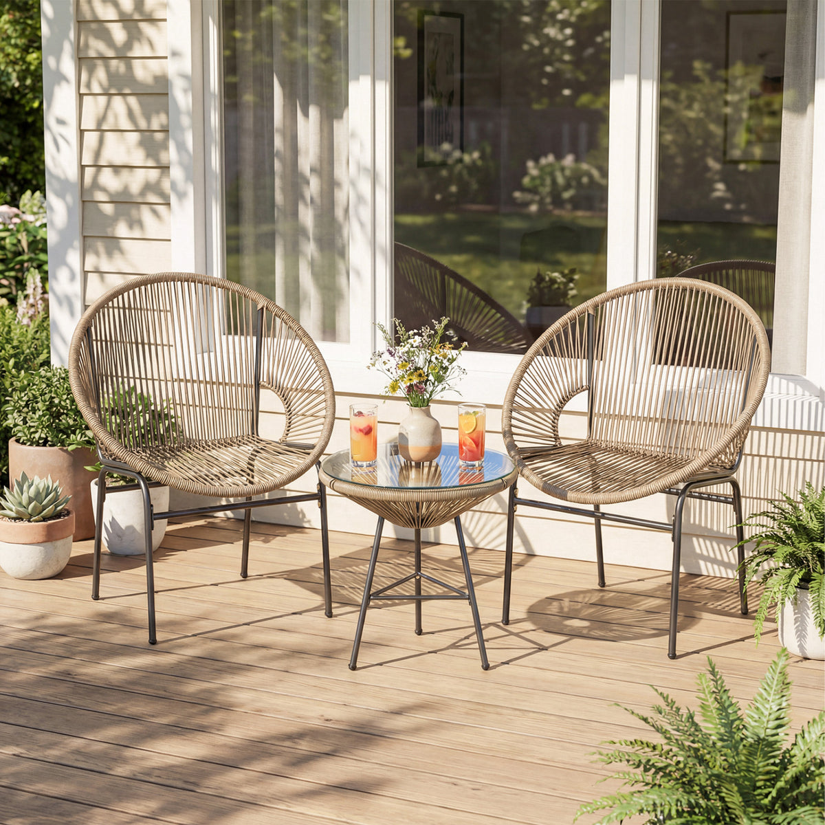 3PCS Patio Acapulco Furniture Bistro Set with GlassTable