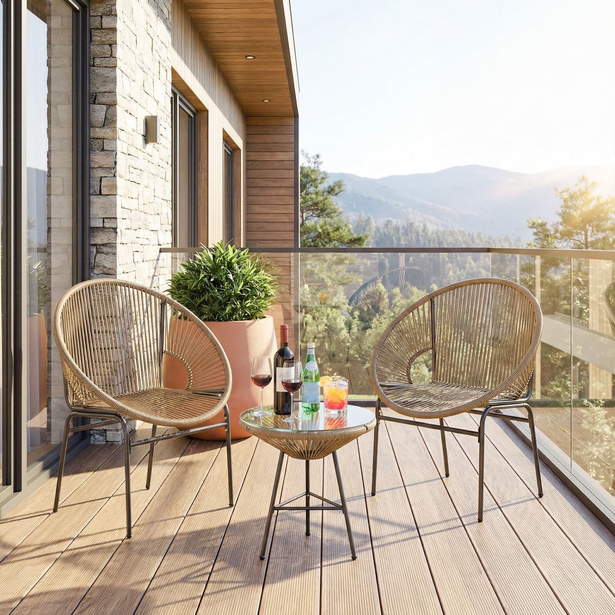 3PCS Patio Acapulco Furniture Bistro Set with GlassTable