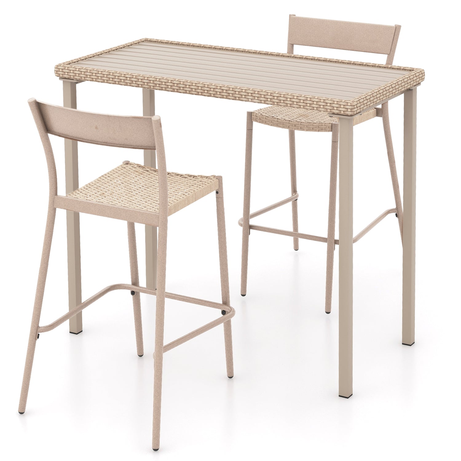 3 Pieces Patio Bar Table Set with Height Table and 2 Armless Chairs