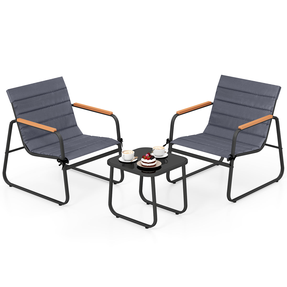 3 Pieces Patio Bistro Set Outdoor Fabric Conversation Set-Gray