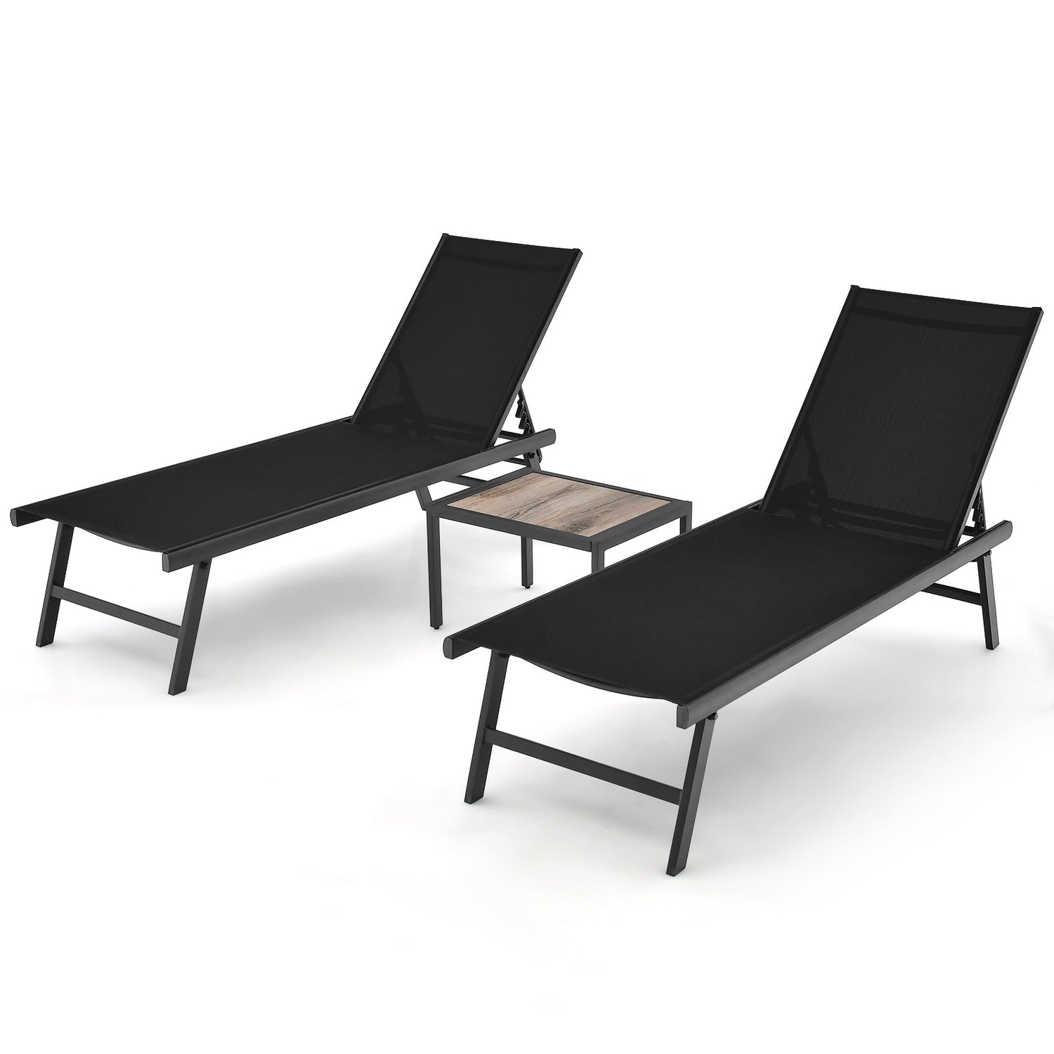 3 Pieces Patio Chaise Lounge Chair and Table Set for Poolside Yard