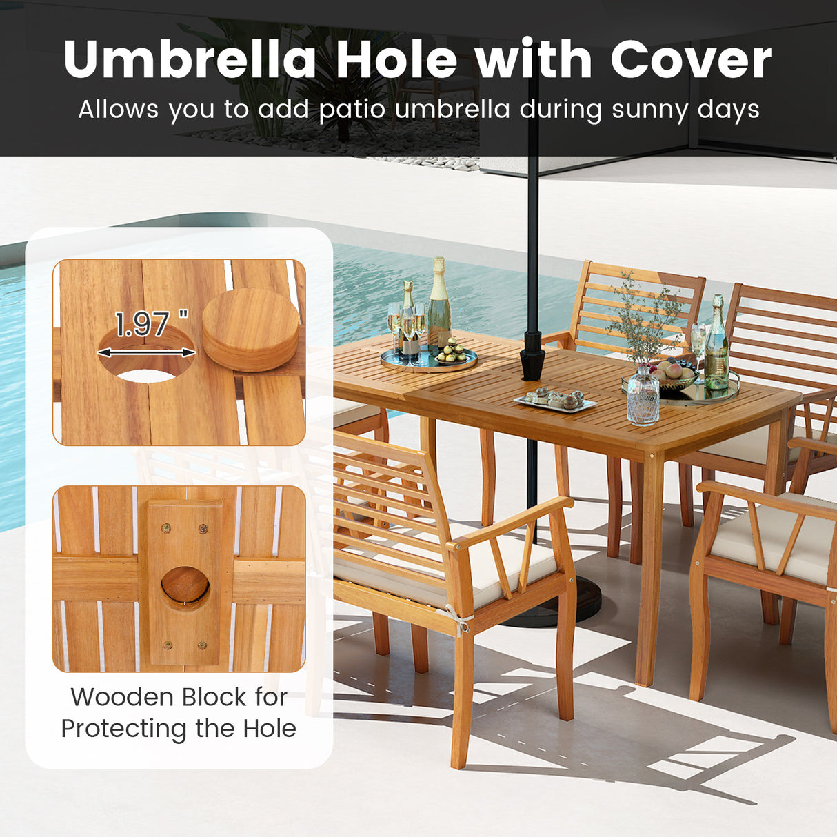 3 Pieces Patio Dining Set with Acacia Wood Outdoor Table and Benches