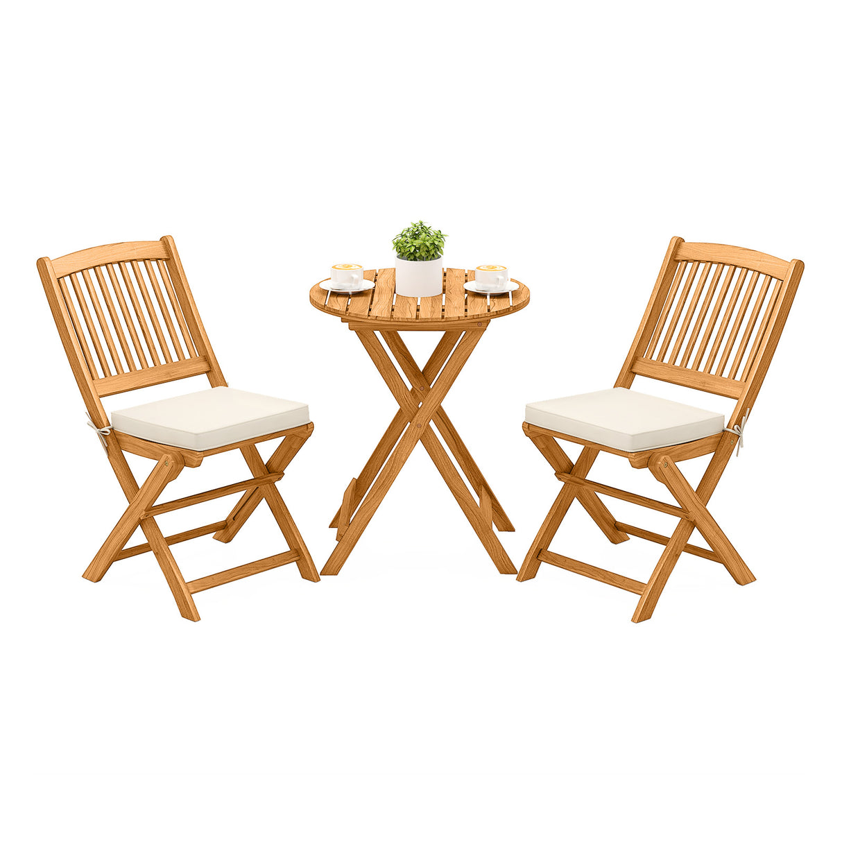 3 Pieces Patio Folding Bistro Set with Padded Cushion and Round Coffee Table