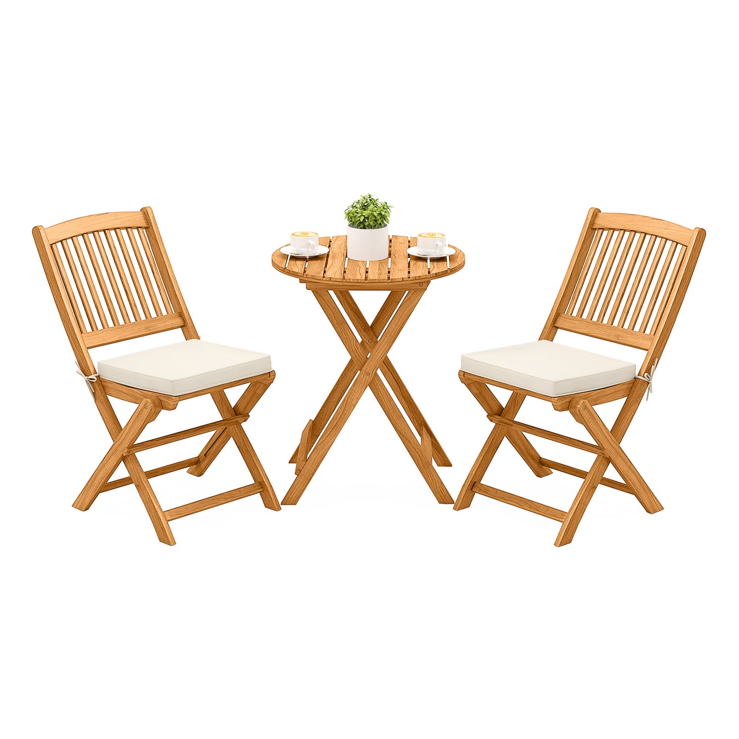 3 Pieces Patio Folding Bistro Set with Padded Cushion and Round Coffee Table