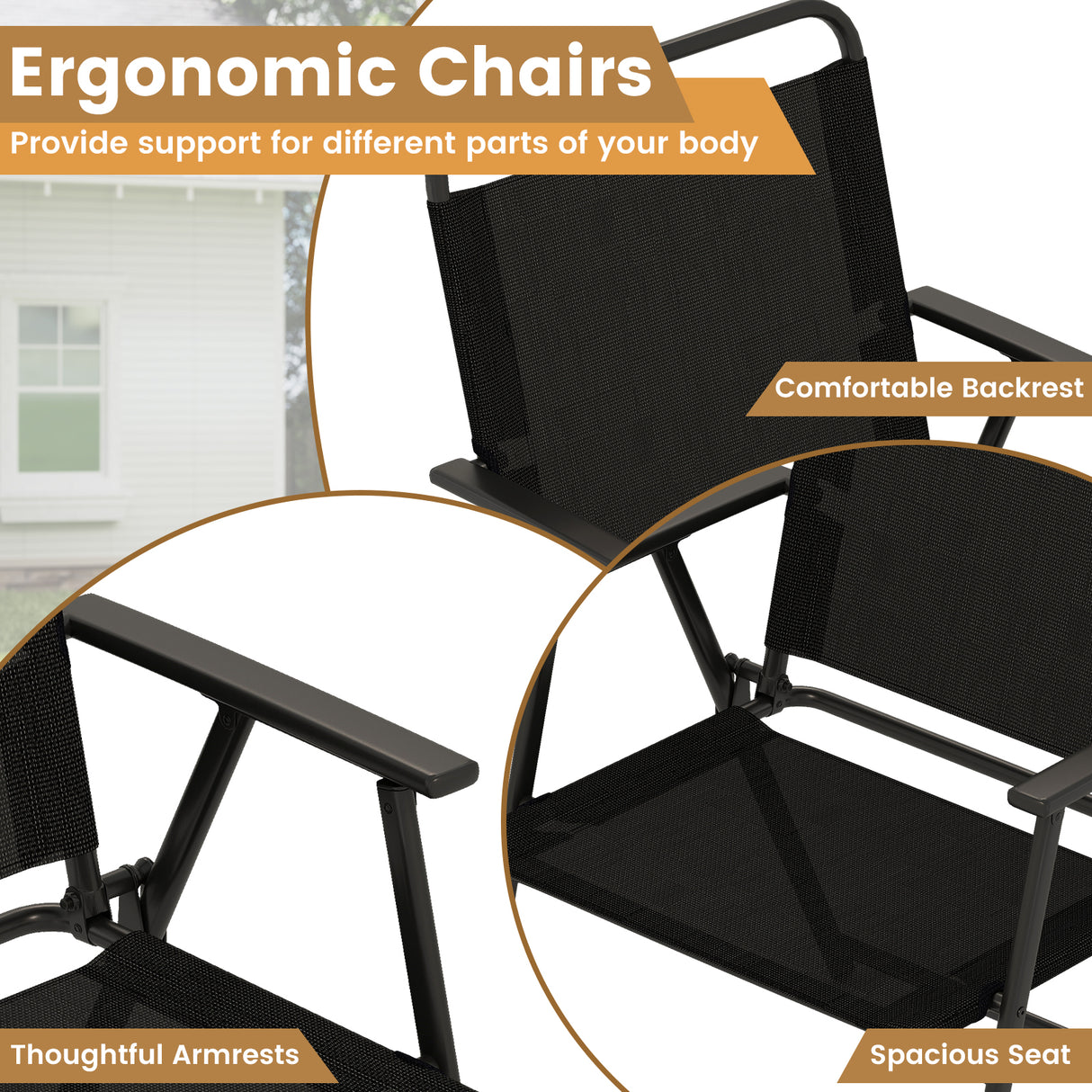 3 Pieces Patio Folding Conversation Chairs and Table-Black