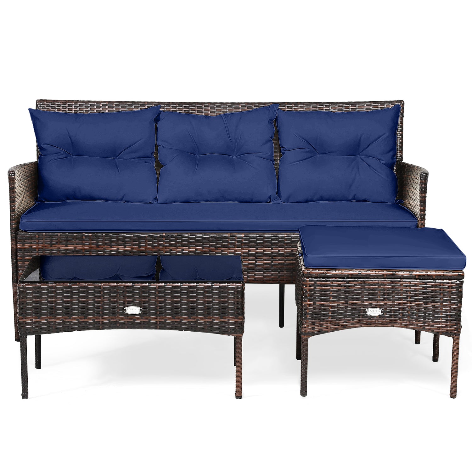 3 Pieces Patio Furniture Sectional Set with 5 Cozy Seat and Back Cushions