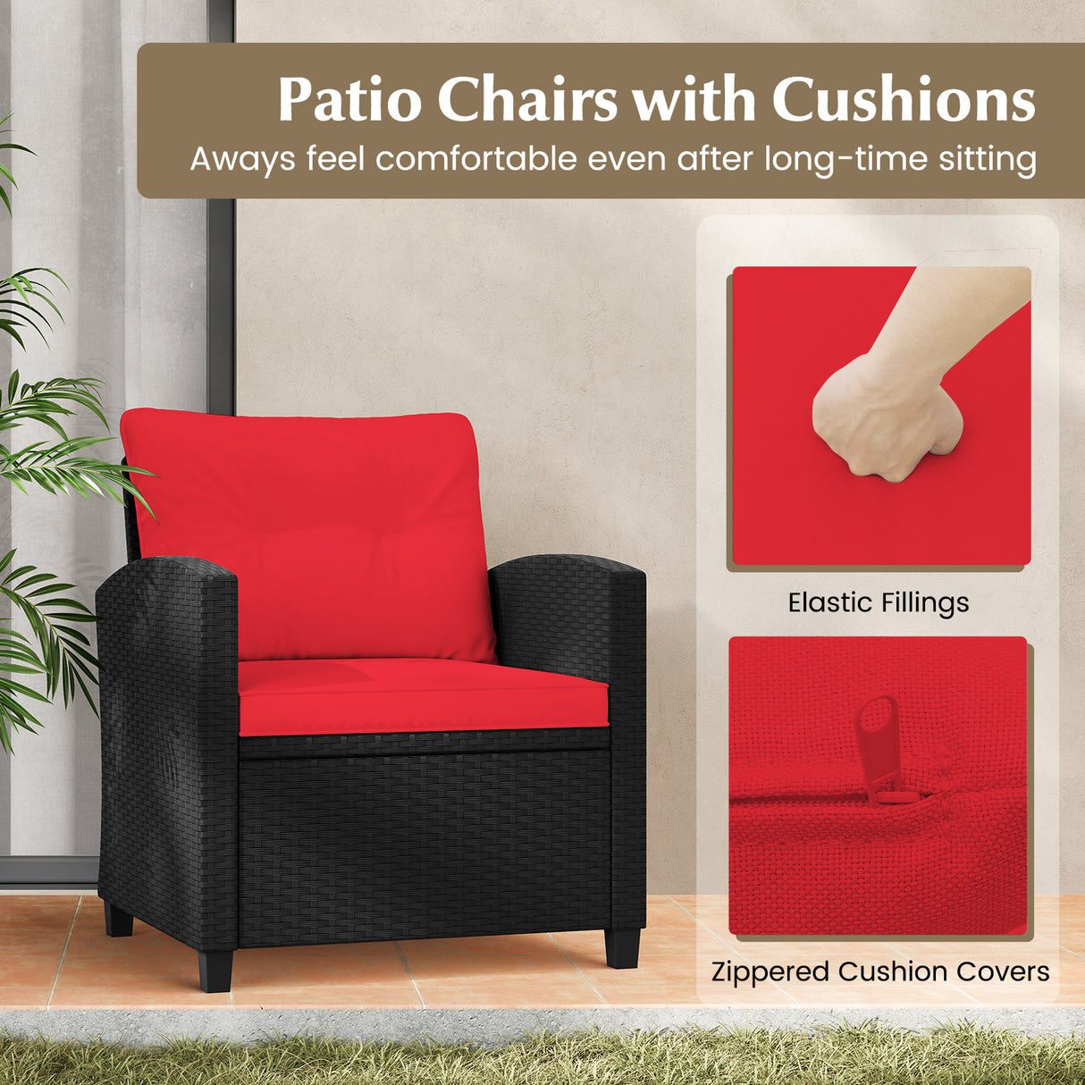 3 Pieces Patio Furniture Set with Tempered Glass Coffee Table