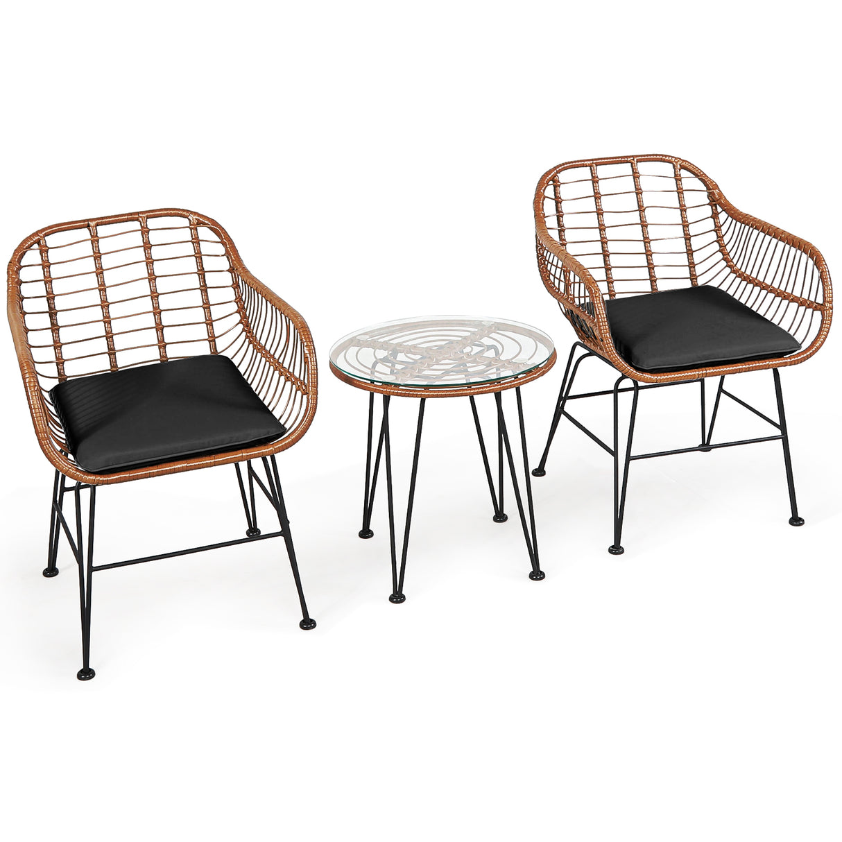 3 Pieces Patio Rattan Bistro Set with Cushion
