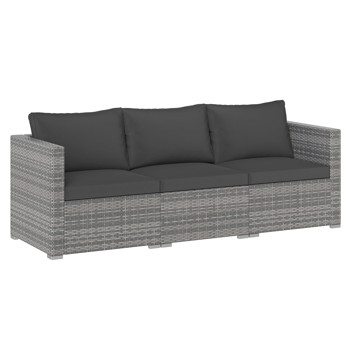 3 Pieces Patio Sectional Sofa Set PE Rattan Modular Couch Furniture Set with Soft Cushions
