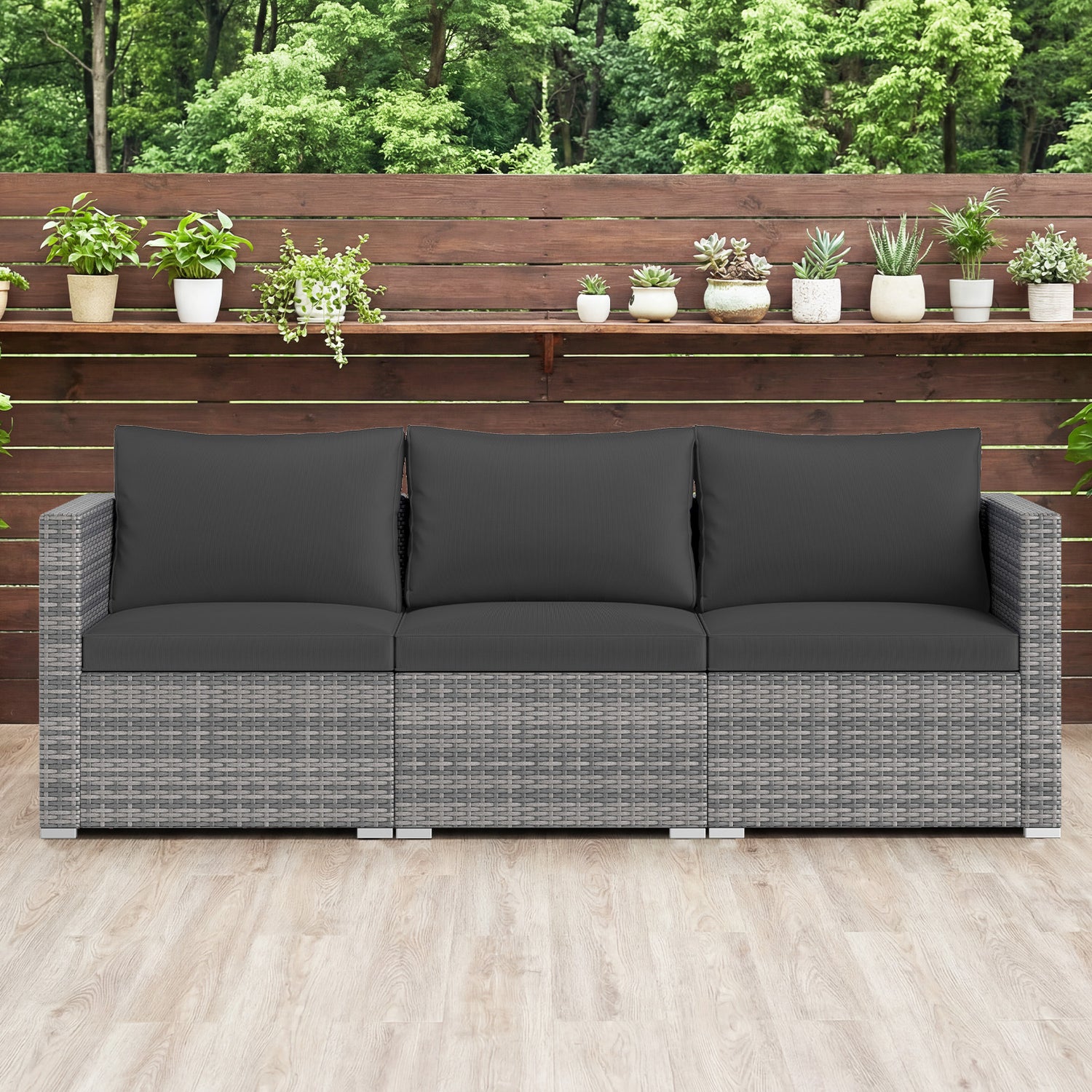 3 Pieces Patio Sectional Sofa Set PE Rattan Modular Couch Furniture Set with Soft Cushions