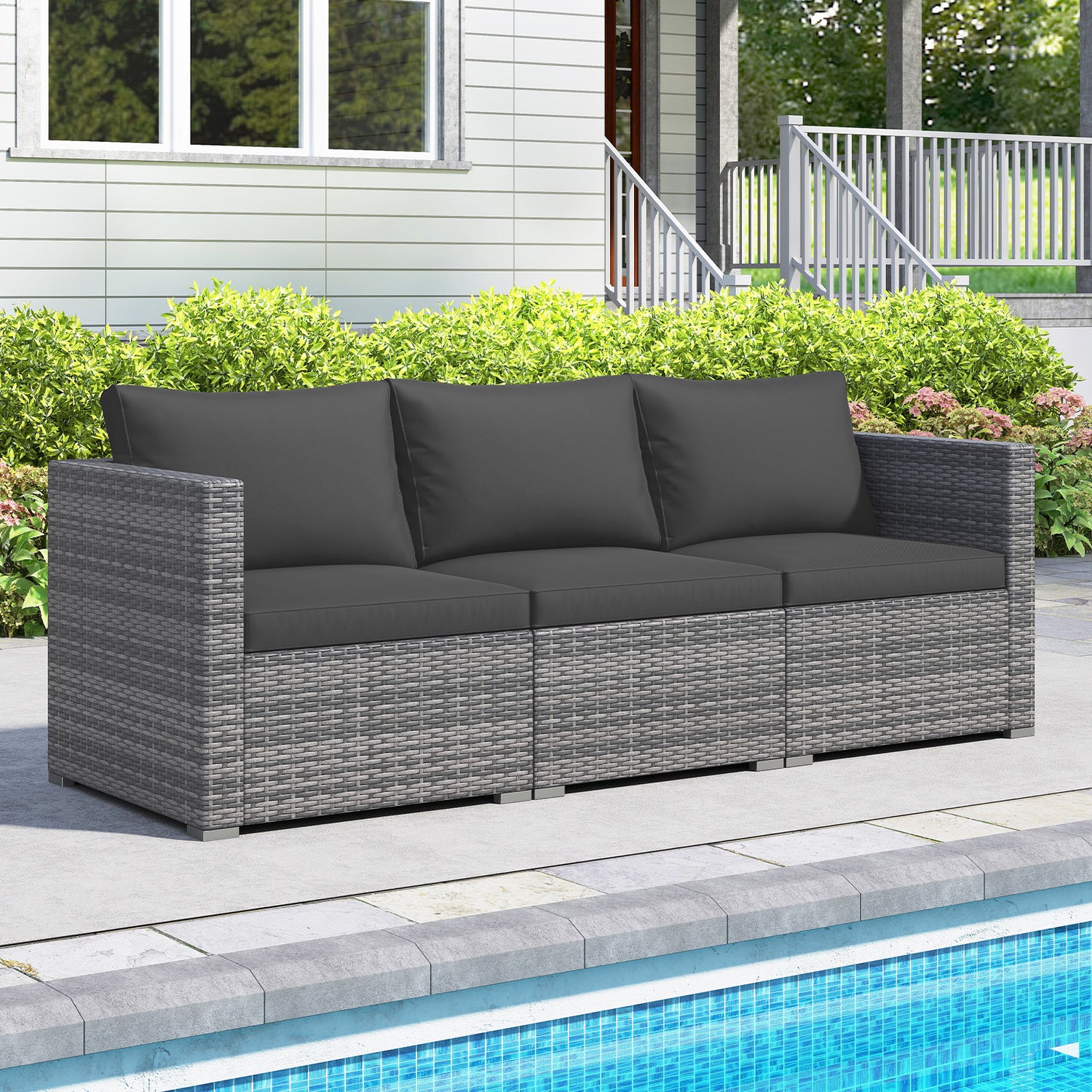 3 Pieces Patio Sectional Sofa Set PE Rattan Modular Couch Furniture Set with Soft Cushions