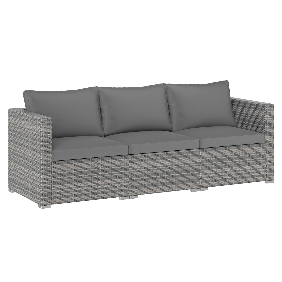 3 Pieces Patio Sectional Sofa Set PE Rattan Modular Couch Furniture Set with Soft Cushions