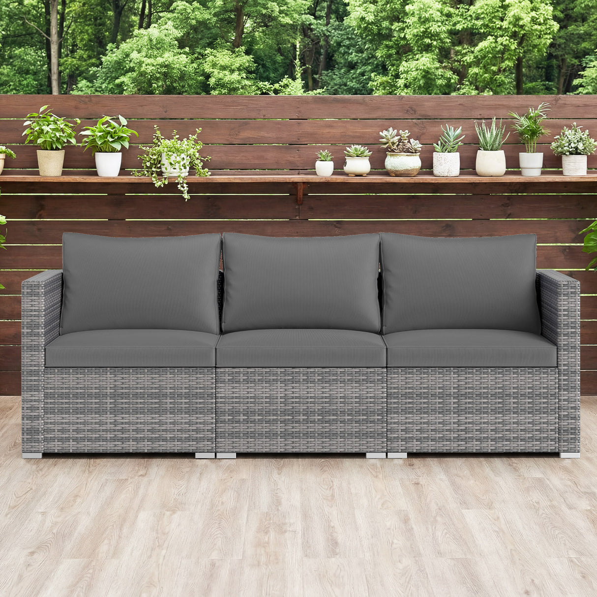 3 Pieces Patio Sectional Sofa Set PE Rattan Modular Couch Furniture Set with Soft Cushions