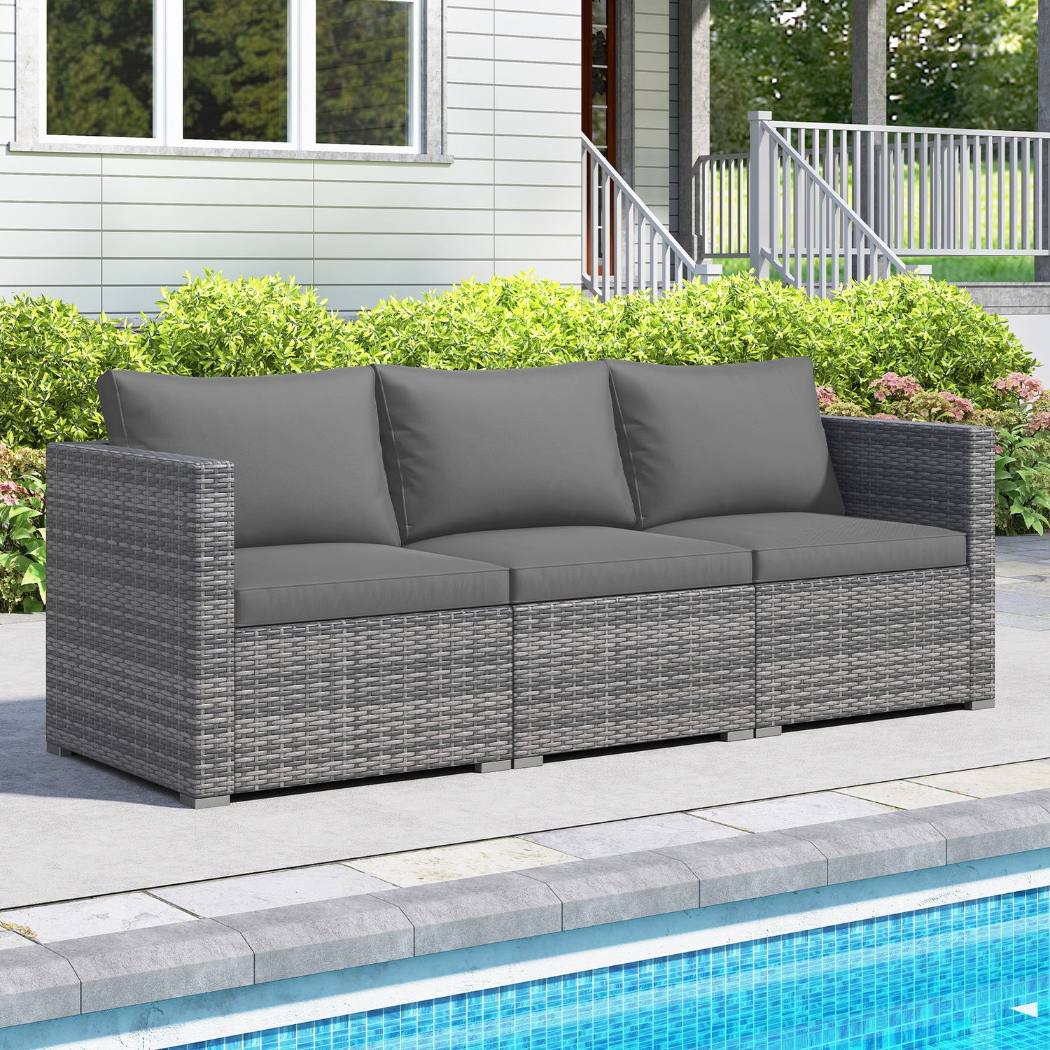 3 Pieces Patio Sectional Sofa Set PE Rattan Modular Couch Furniture Set with Soft Cushions