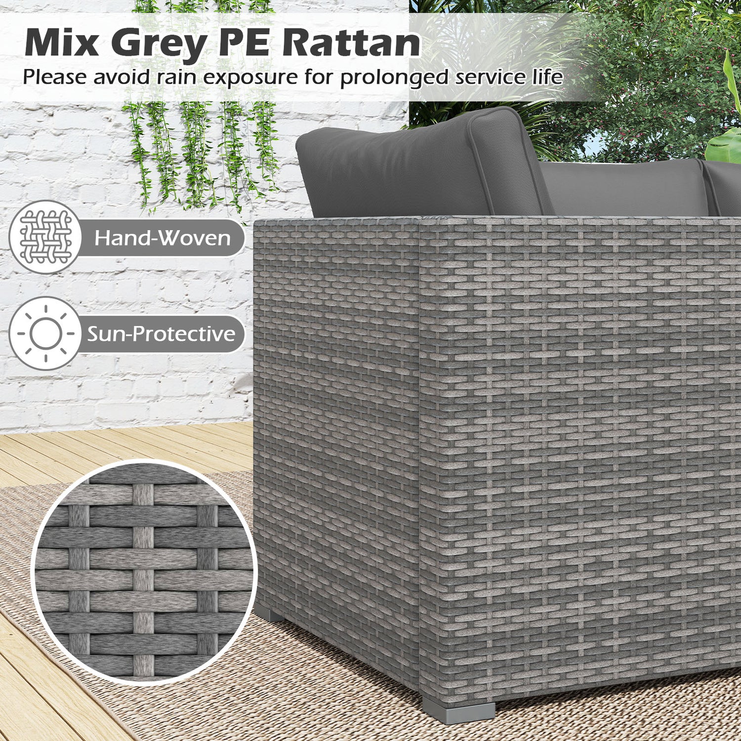 3 Pieces Patio Sectional Sofa Set PE Rattan Modular Couch Furniture Set with Soft Cushions