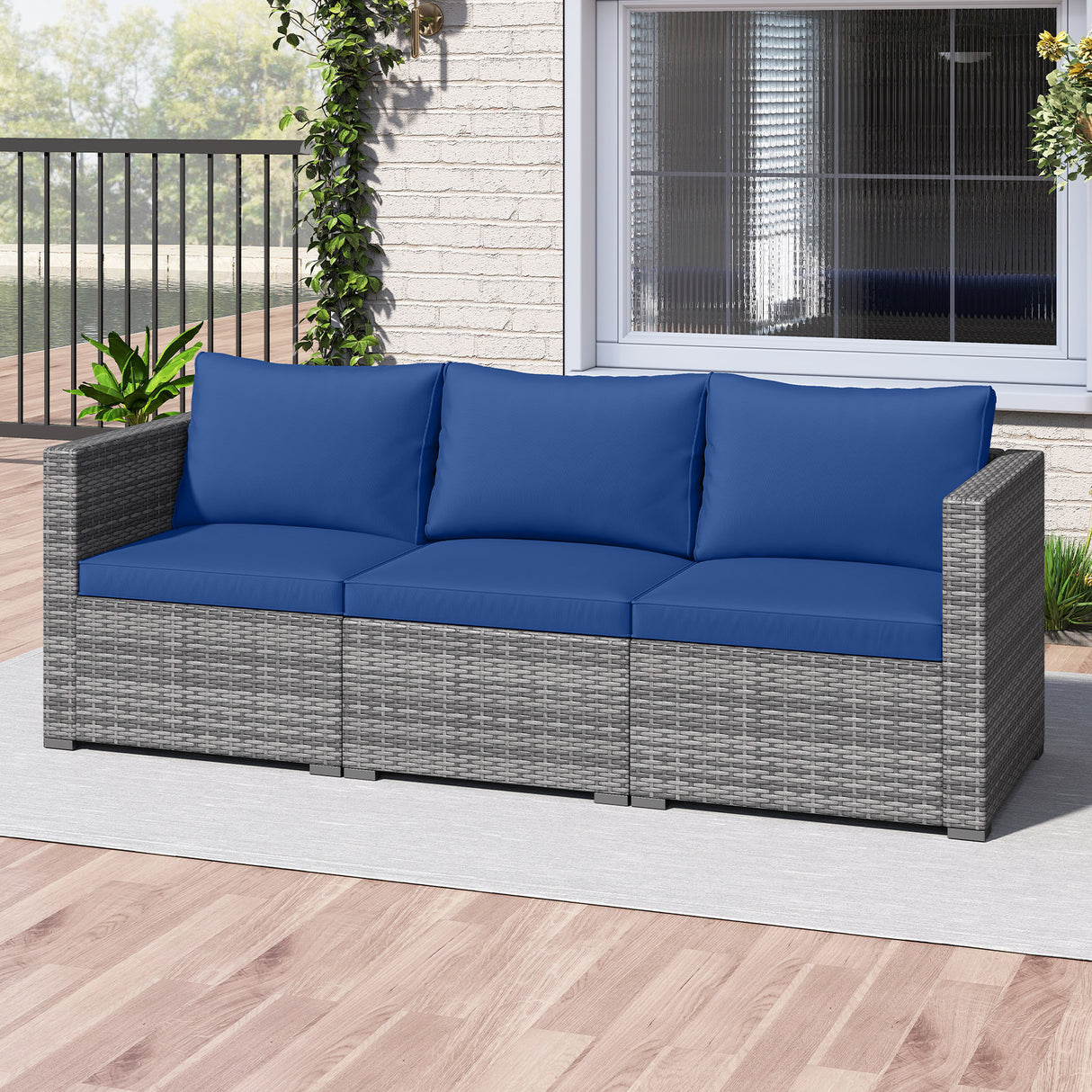 3 Pieces Patio Sectional Sofa Set PE Rattan Modular Couch Furniture Set with Soft Cushions