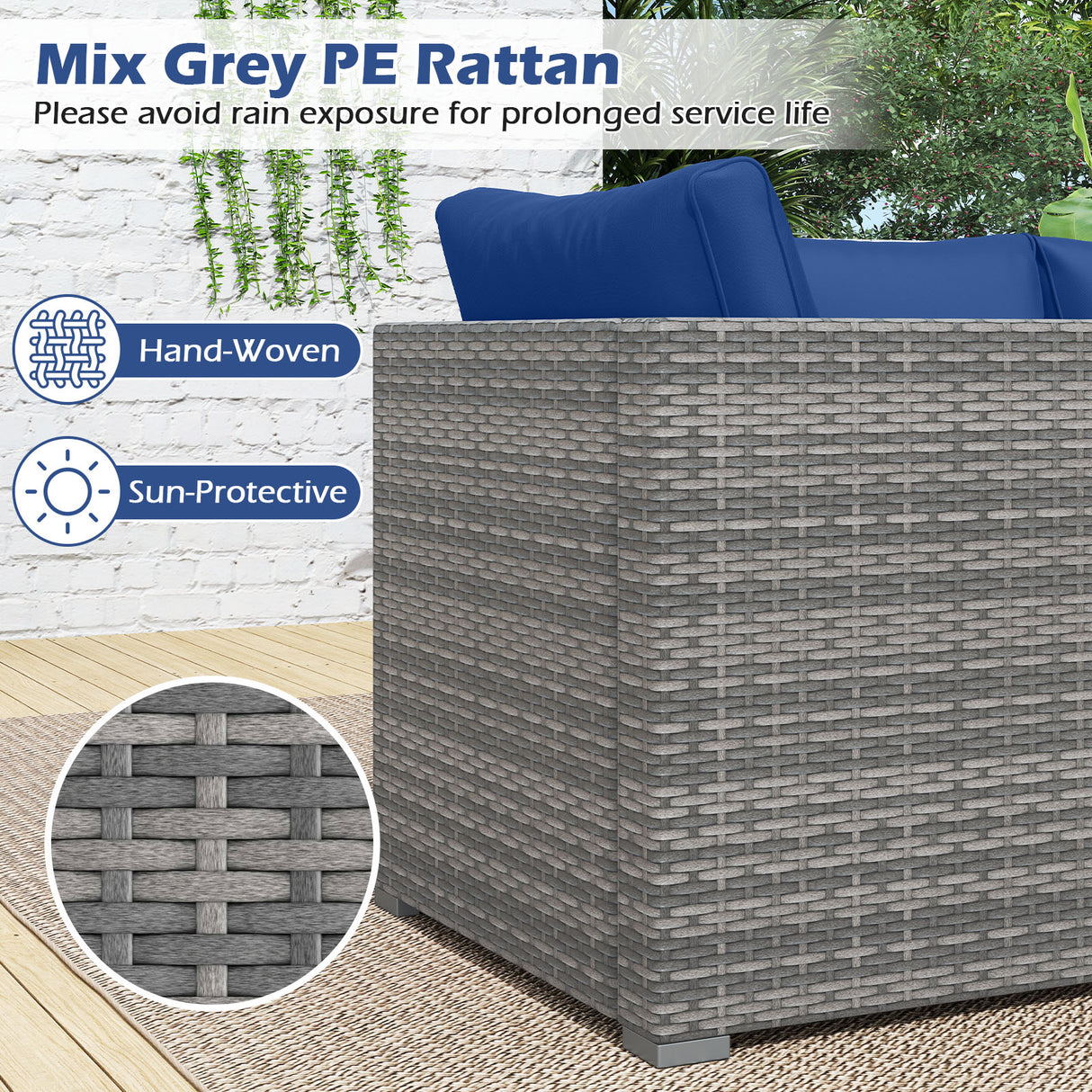 3 Pieces Patio Sectional Sofa Set PE Rattan Modular Couch Furniture Set with Soft Cushions