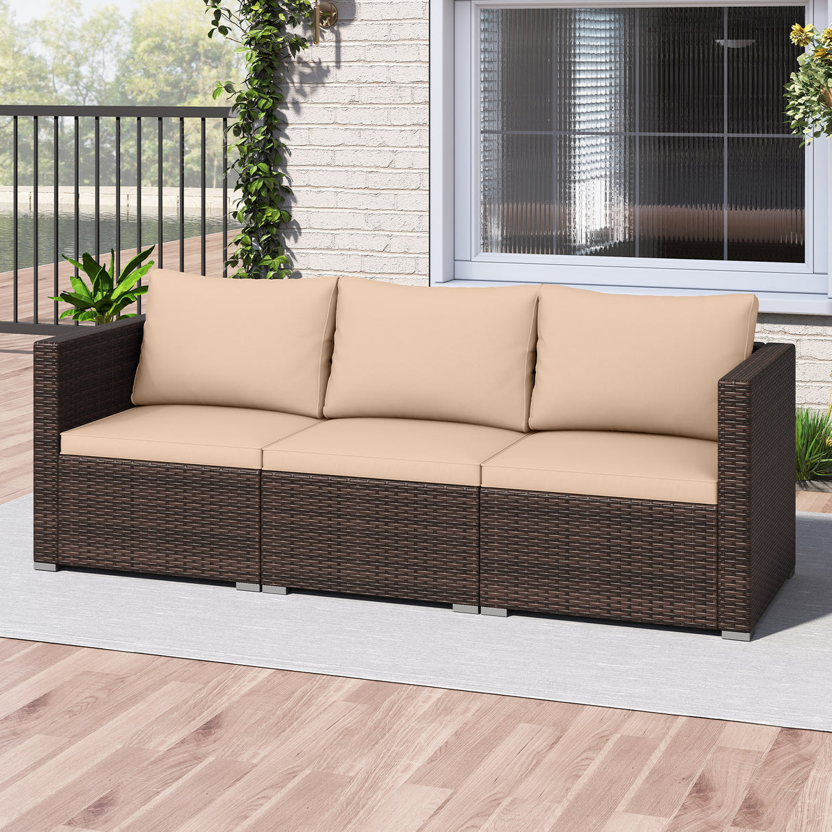3 Pieces Patio Sectional Sofa Set with Soft Cushions