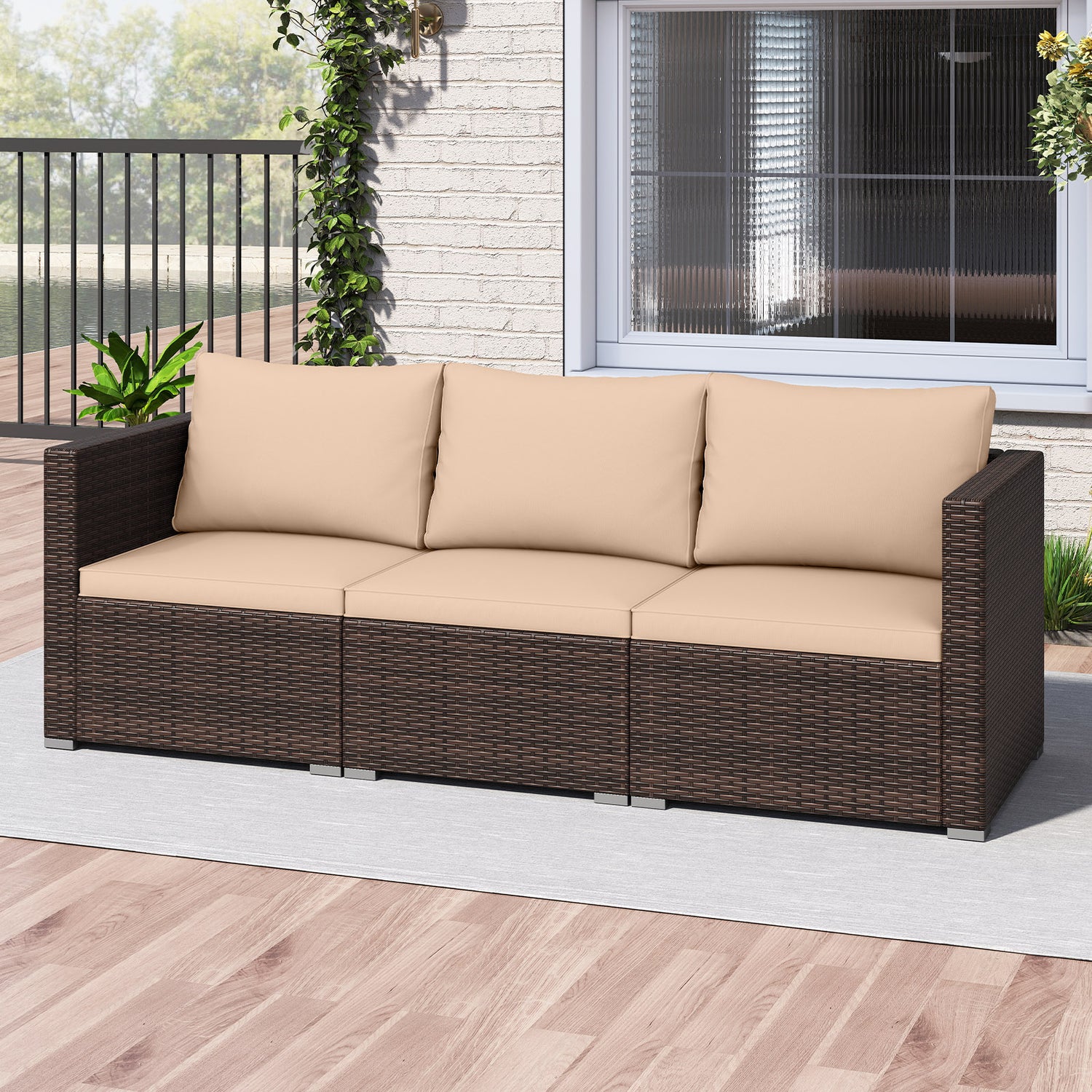 3 Pieces Patio Sectional Sofa Set with Soft Cushions