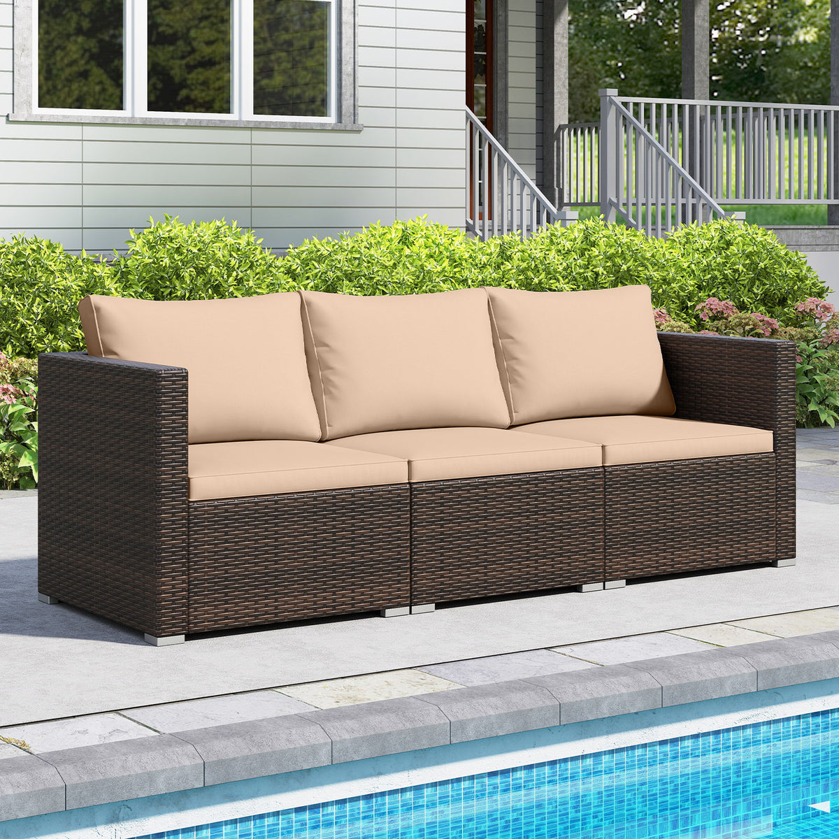 3 Pieces Patio/Outdoor Sectional Sofa Set with Soft Cushions