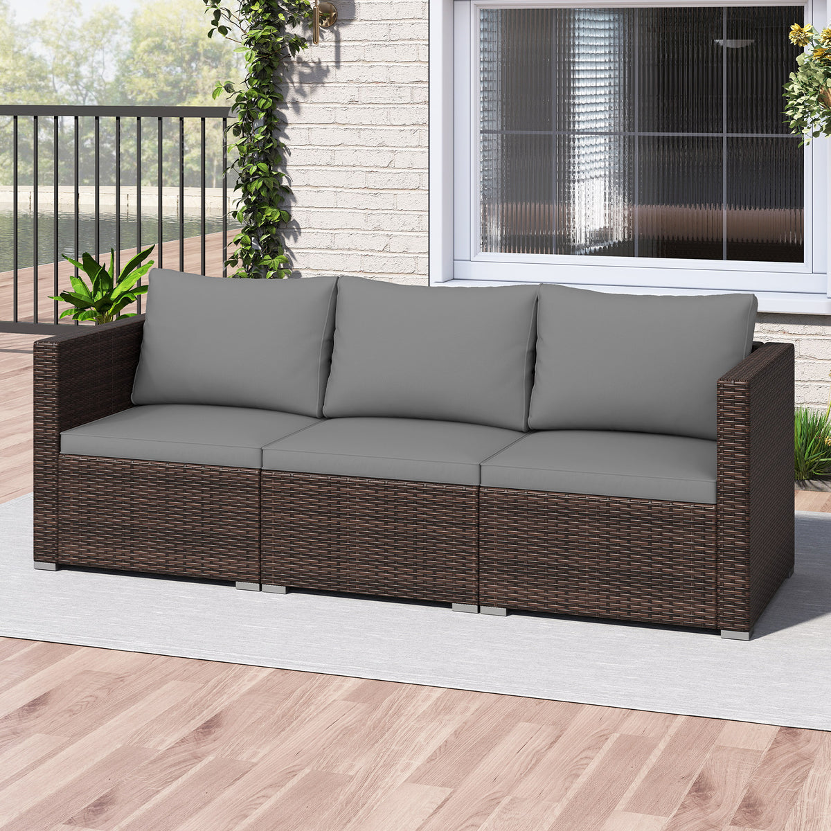3 Pieces Patio/Outdoor Sectional Sofa Set with Soft Cushions