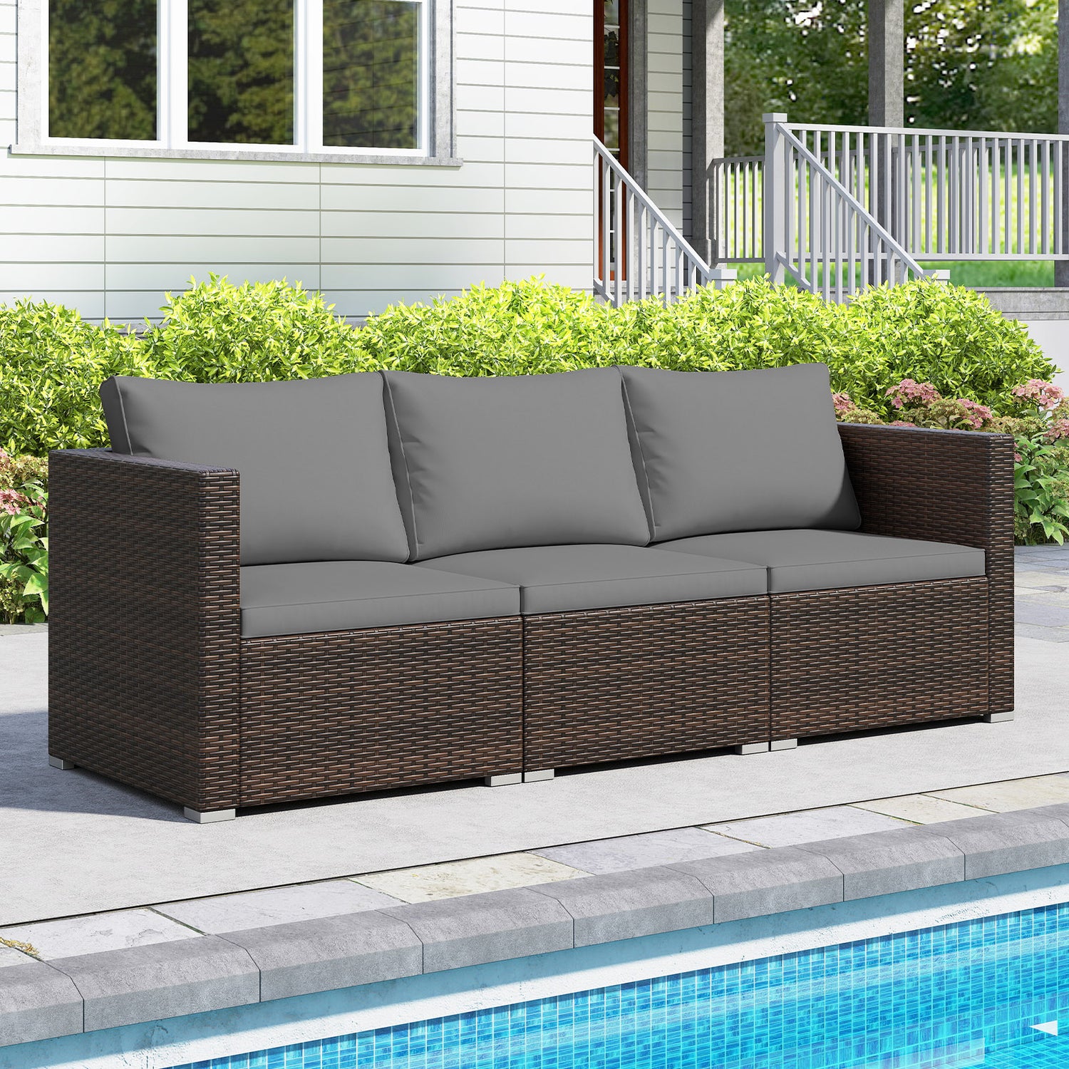 3 Pieces Patio Sectional Sofa Set with Soft Cushions