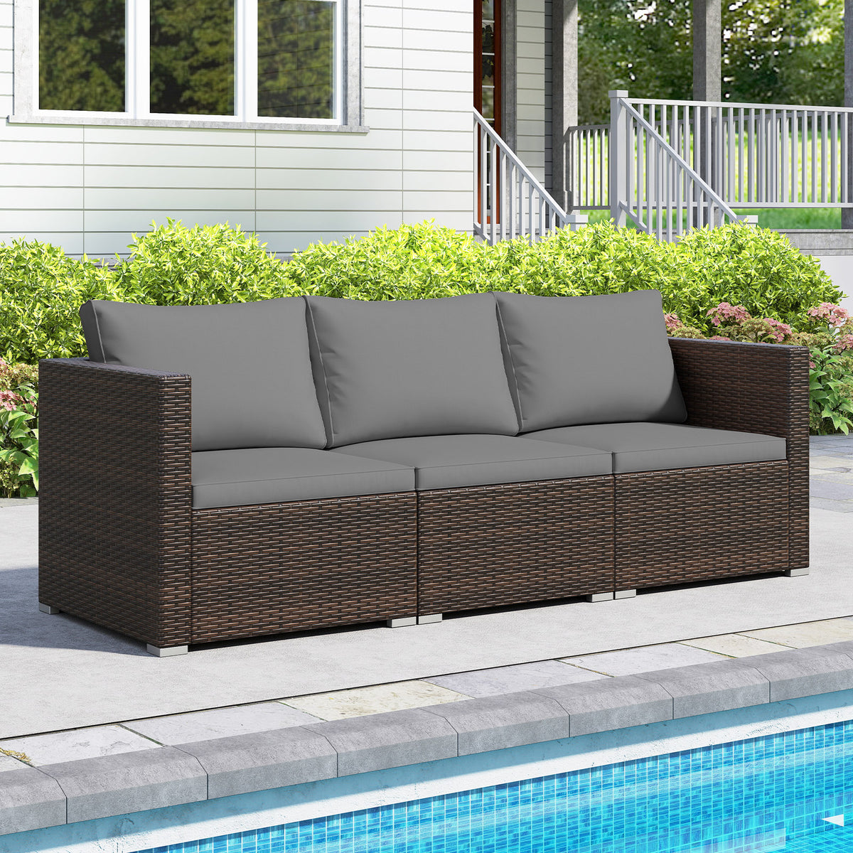 3 Pieces Patio/Outdoor Sectional Sofa Set with Soft Cushions