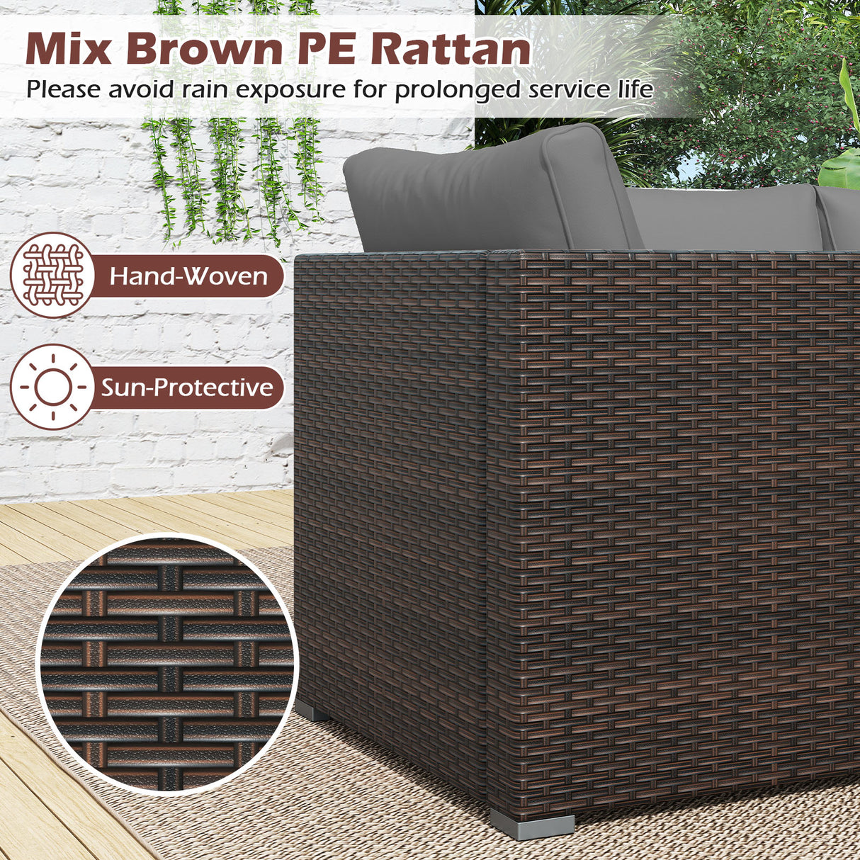 3 Pieces Patio Sectional Sofa Set with Soft Cushions