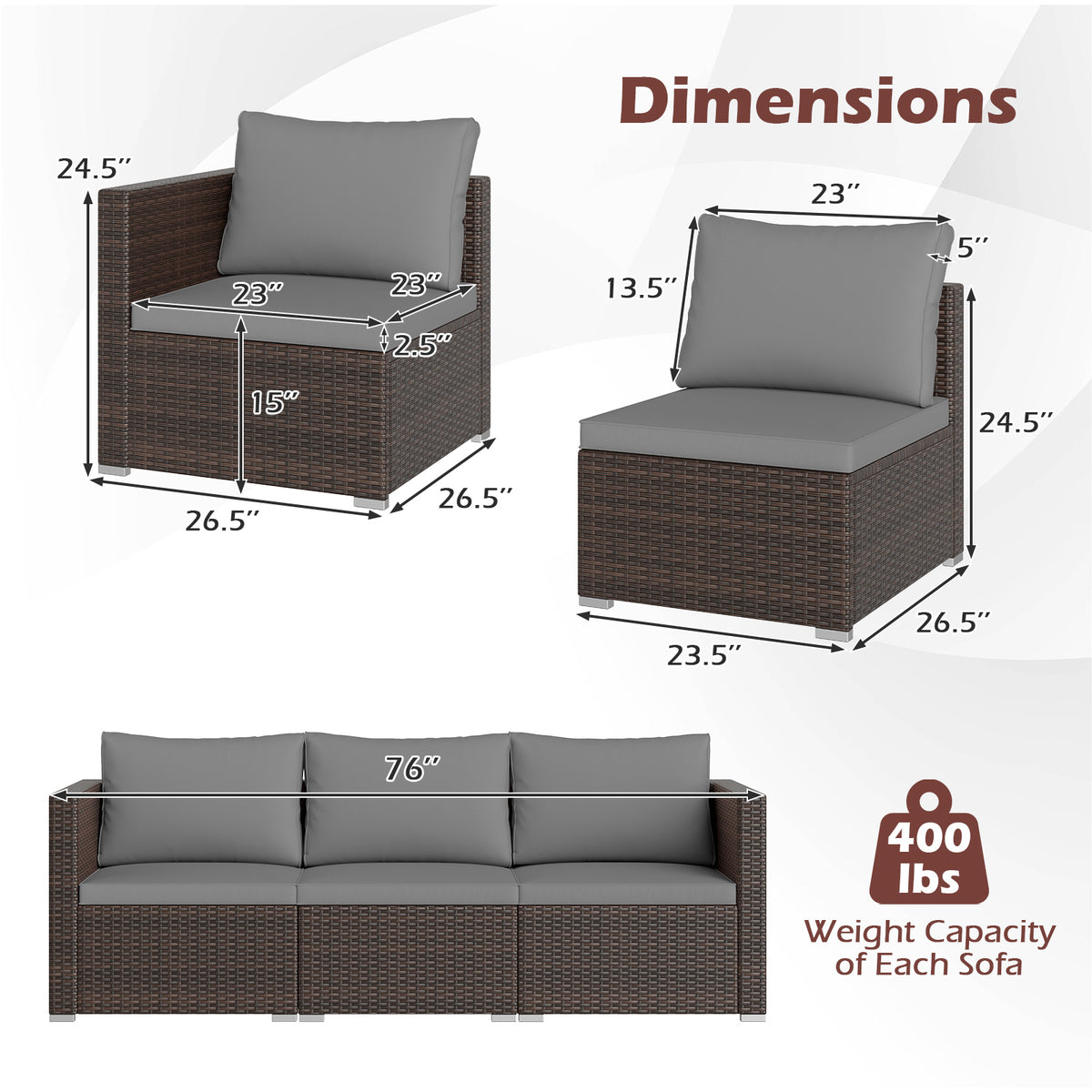 3 Pieces Patio/Outdoor Sectional Sofa Set with Soft Cushions