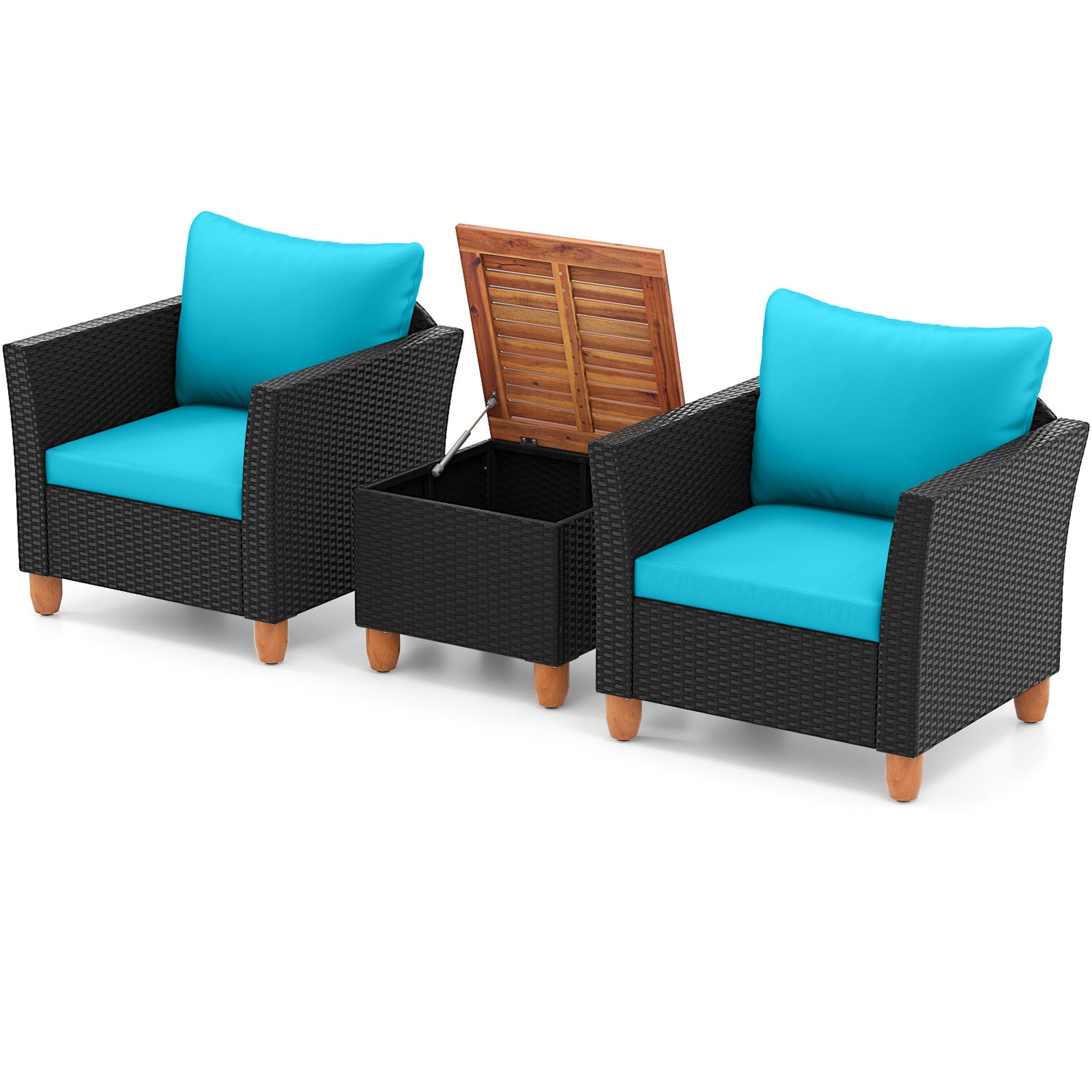 3 Pieces Outdoor Patio Rattan Furniture Set with Coffee Table