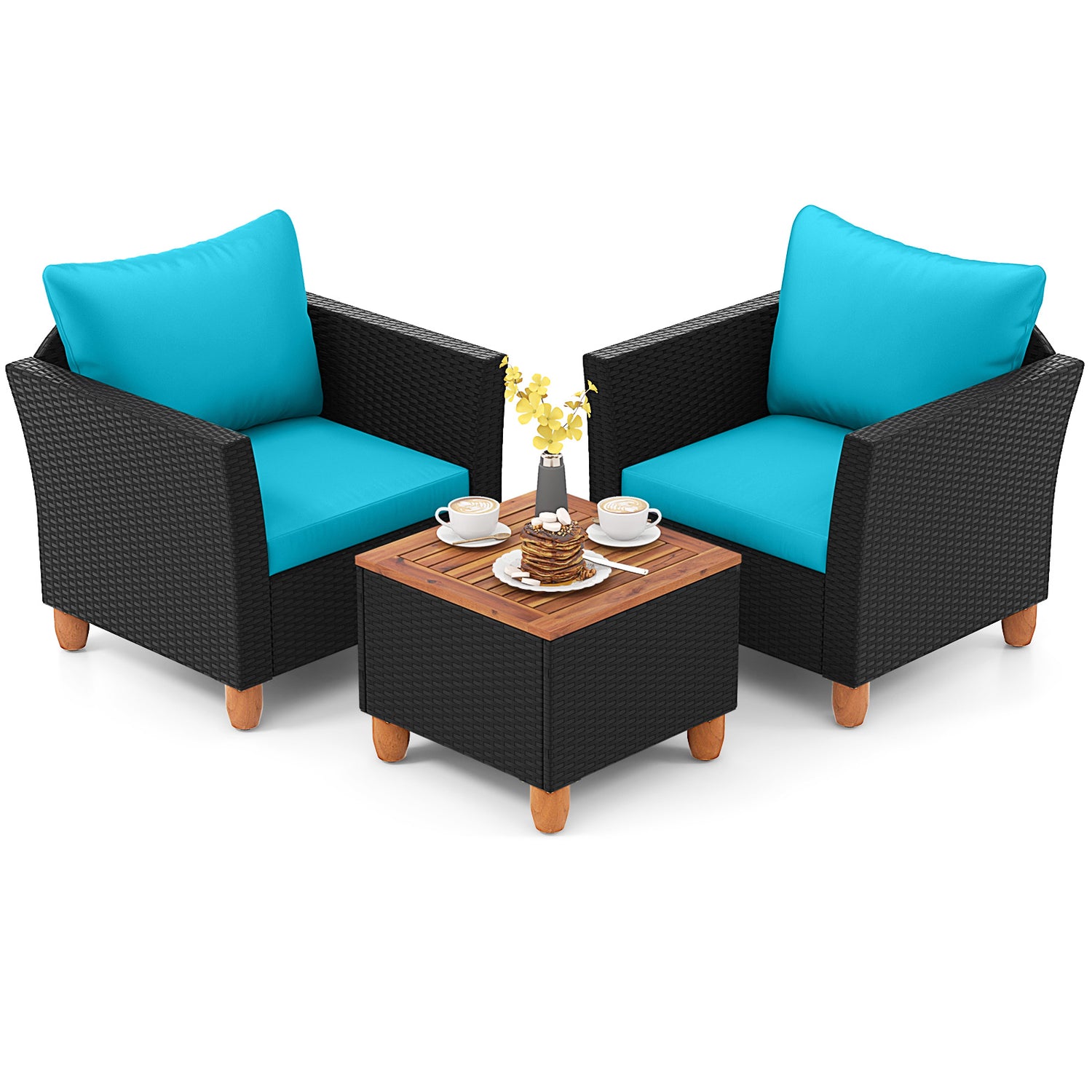 3 Pieces Outdoor Patio Rattan Furniture Set with Coffee Table