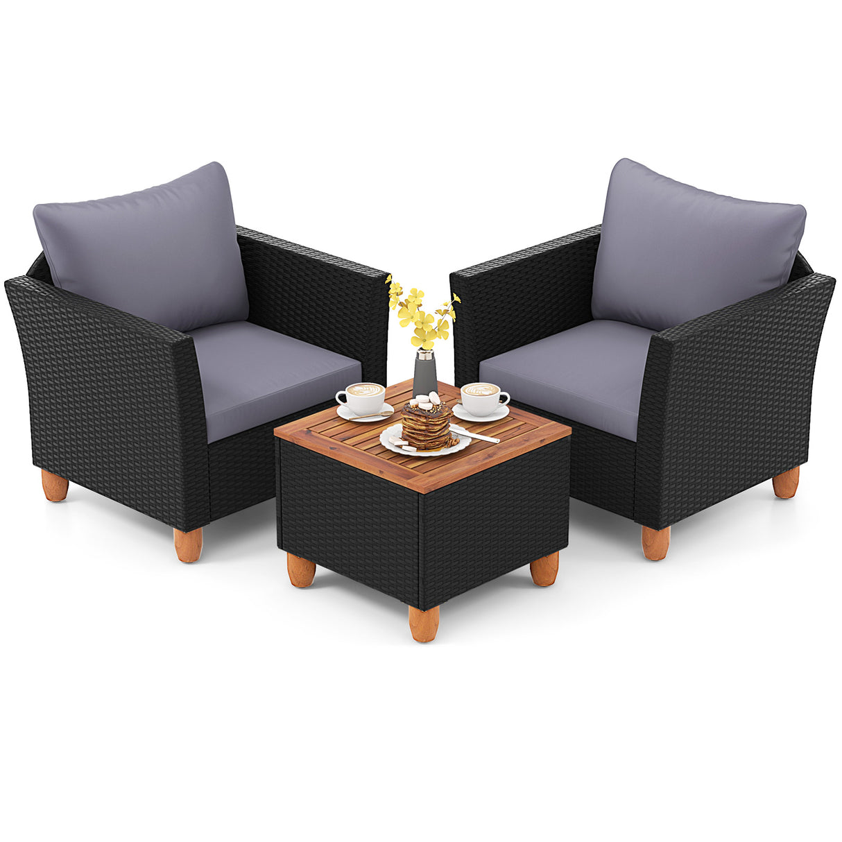3 Pieces Outdoor Patio Rattan Furniture Set with Coffee Table