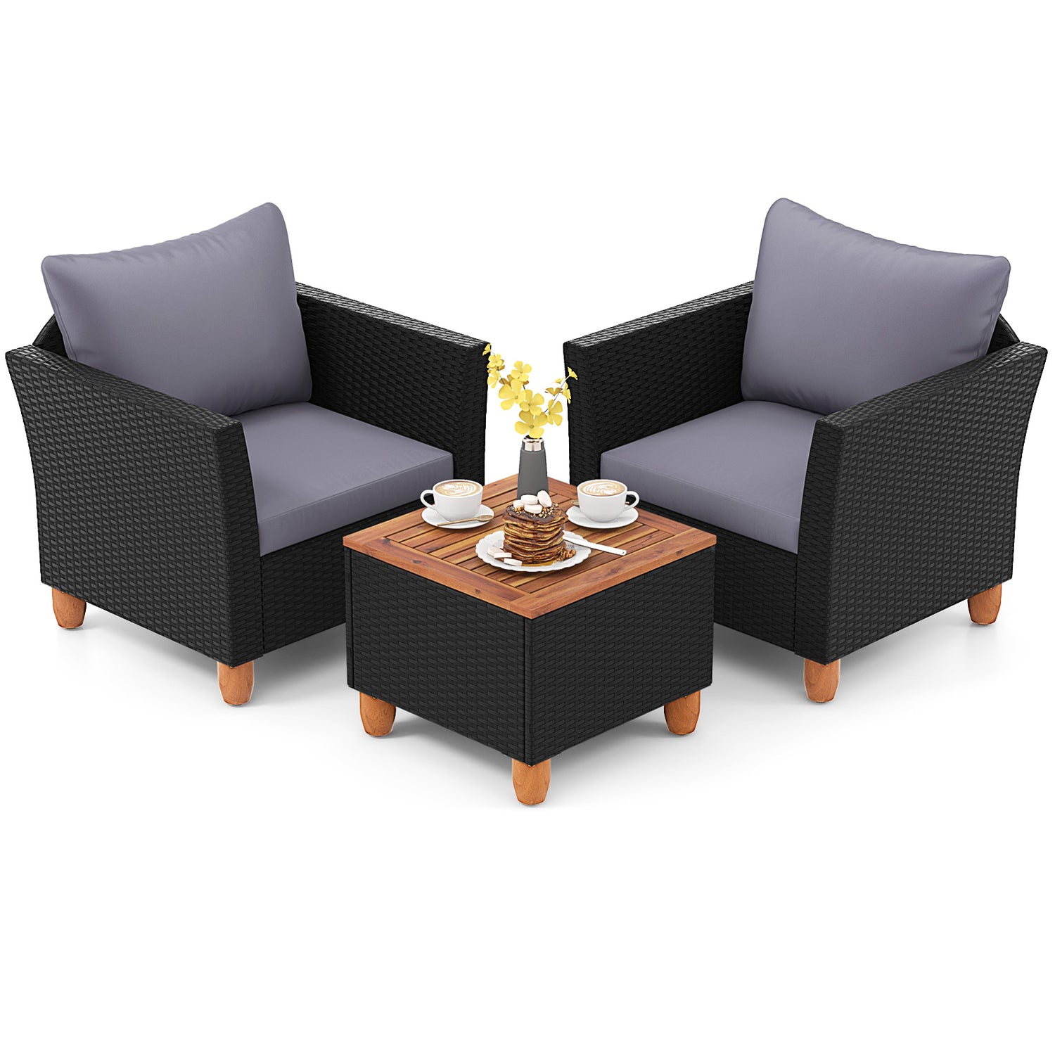 3 Pieces Outdoor Patio Rattan Furniture Set with Coffee Table