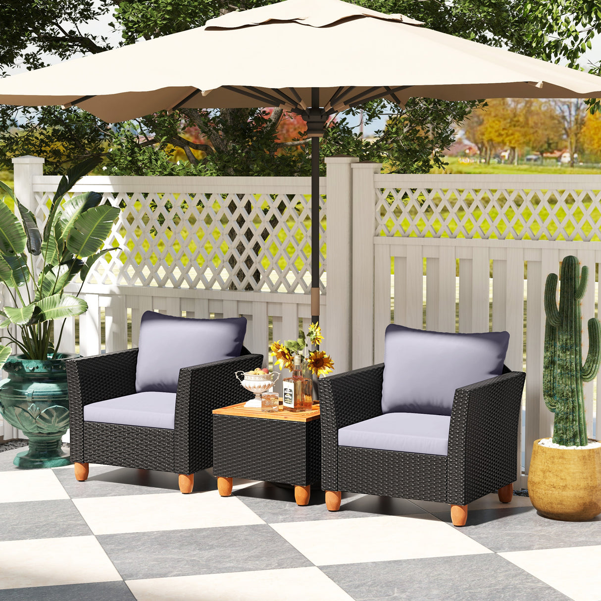 3 Pieces Outdoor Patio Rattan Furniture Set with Coffee Table