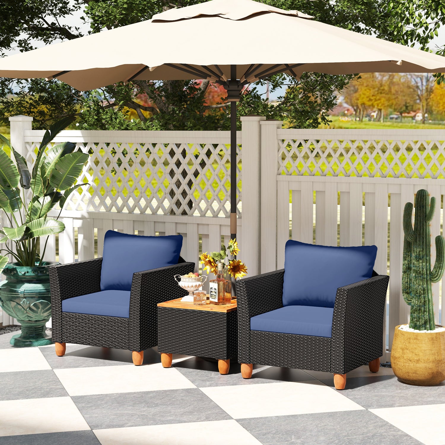 3 Pieces Outdoor Patio Rattan Furniture Set with Coffee Table