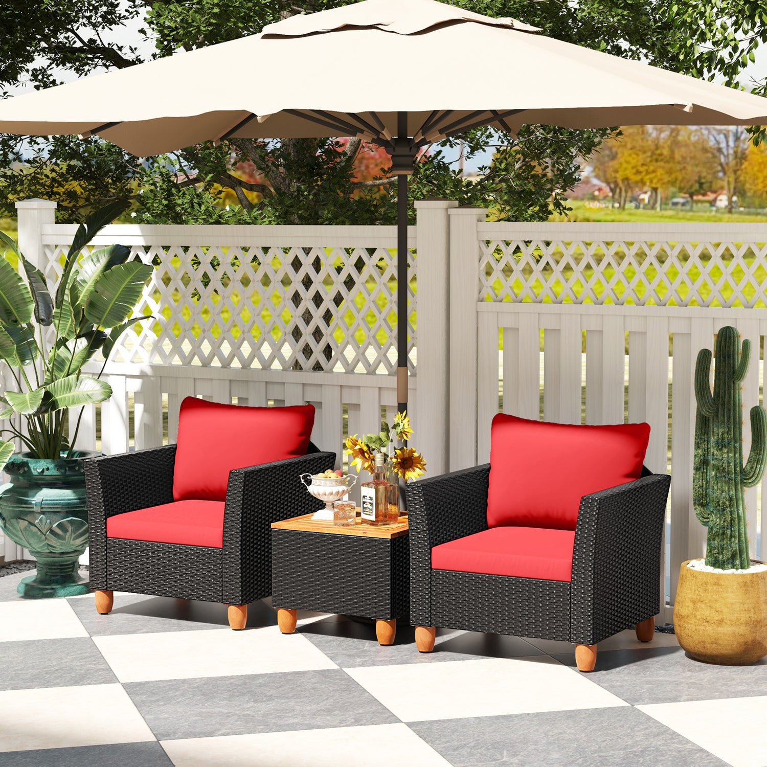 3 Pieces Outdoor Patio Rattan Furniture Set with Coffee Table