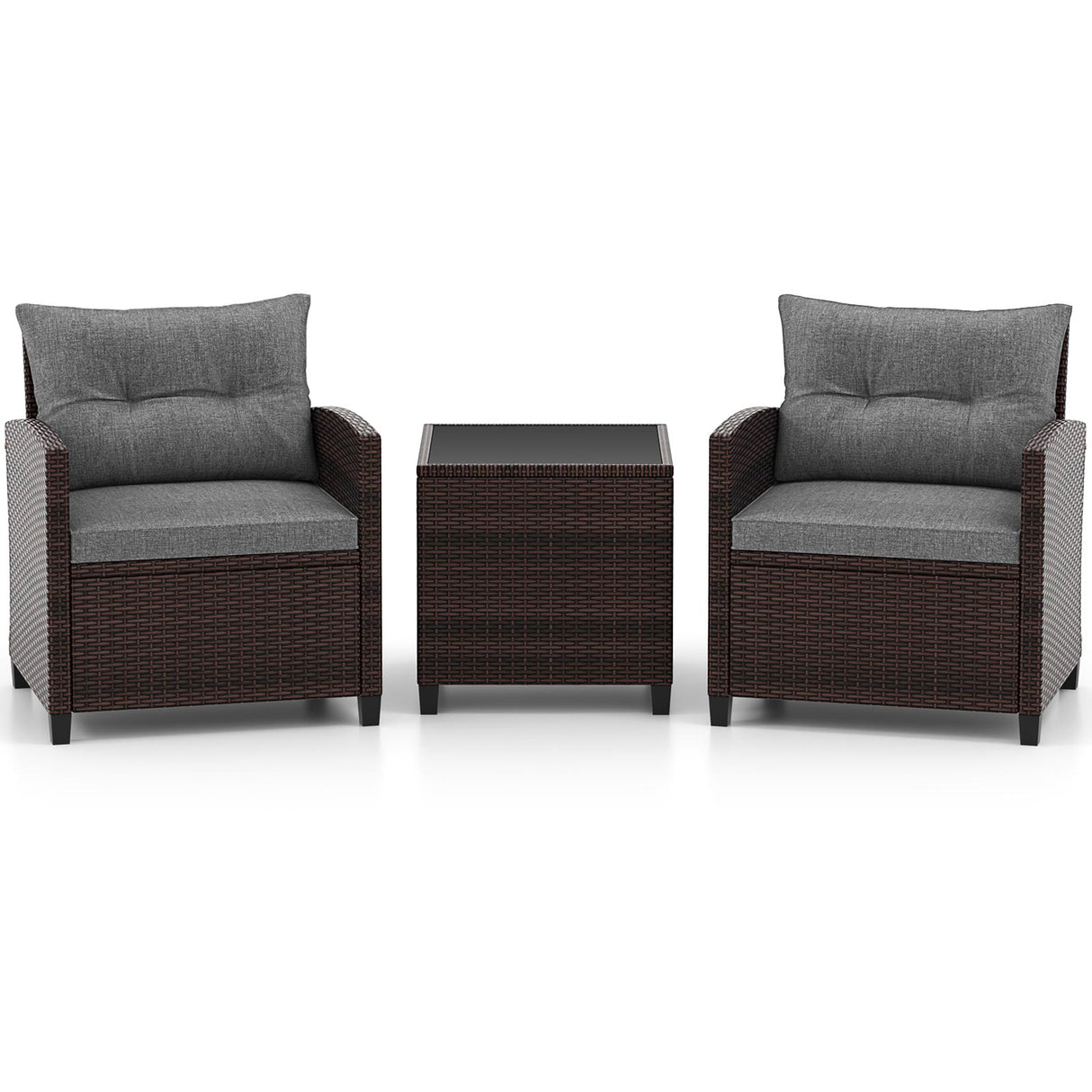3 Pcs Patio Rattan Furniture Set Cushioned Conversation Set Coffee Table