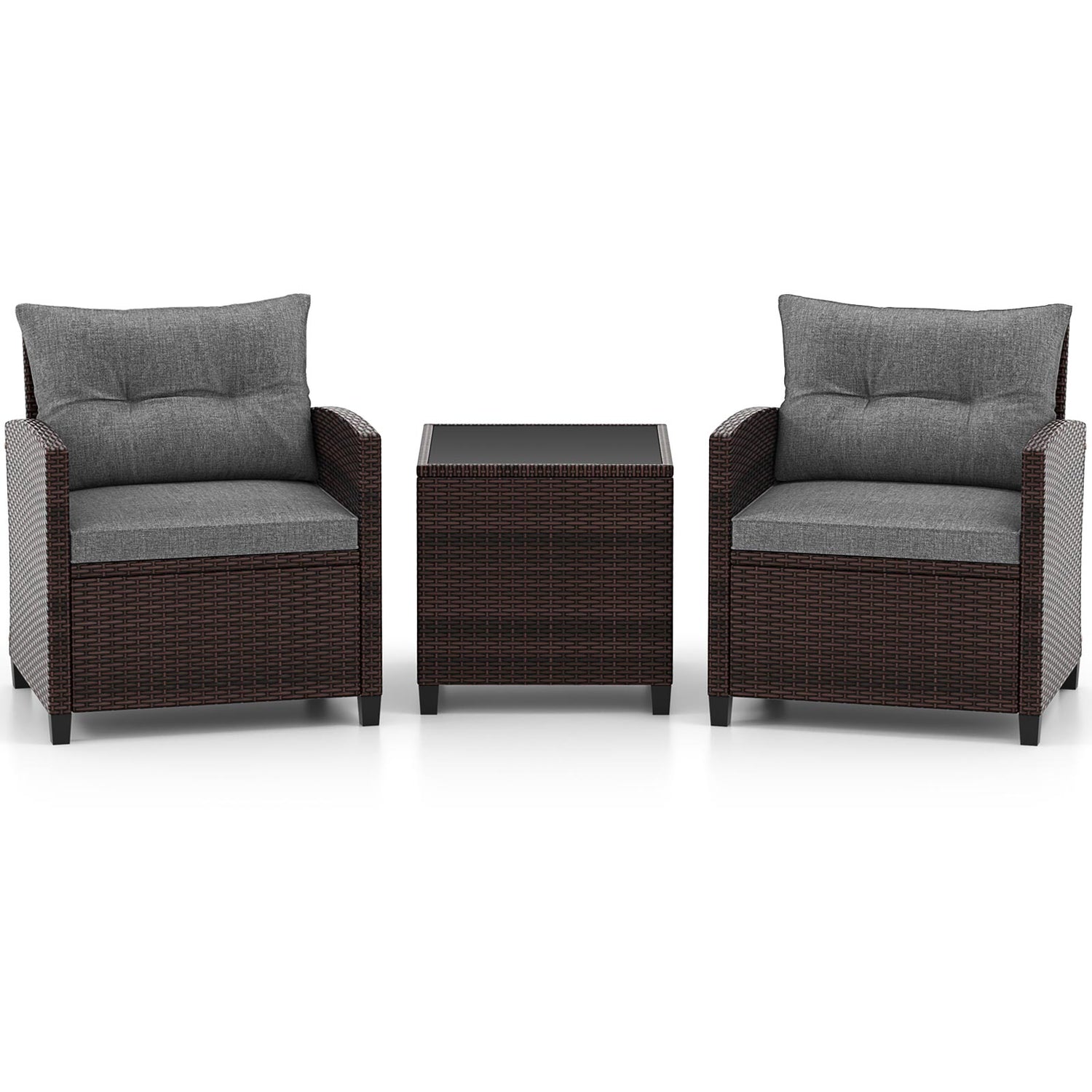 3 Pcs Patio Rattan Furniture Set Cushioned Conversation Set Coffee Table
