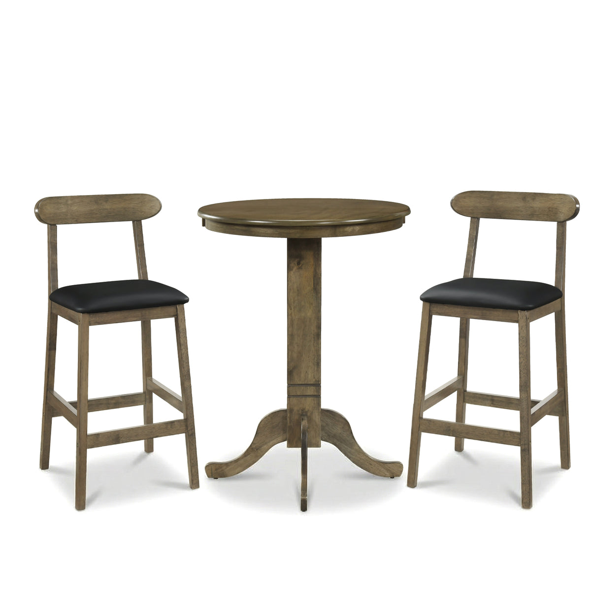 3 Pieces Wood Bar Table Set for 2 Round Pub Table with Pedestal Base and 2 Armless Stools