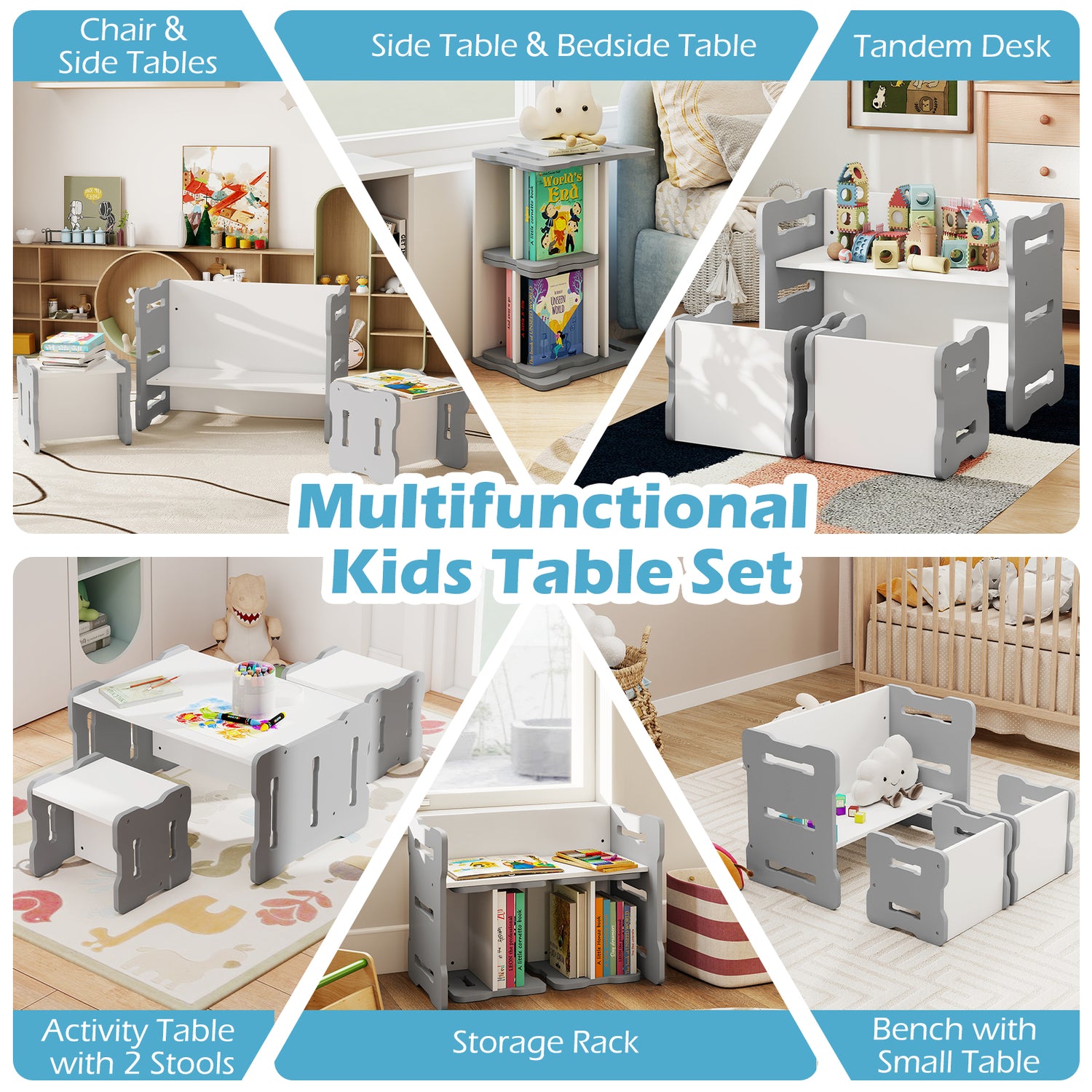 3-Piese Toddler Set with 2 Stools and Activity Table