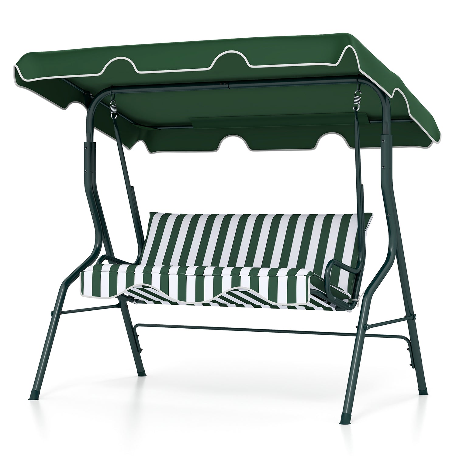 3 Seat Outdoor Patio Canopy Swing with Cushioned Steel Frame