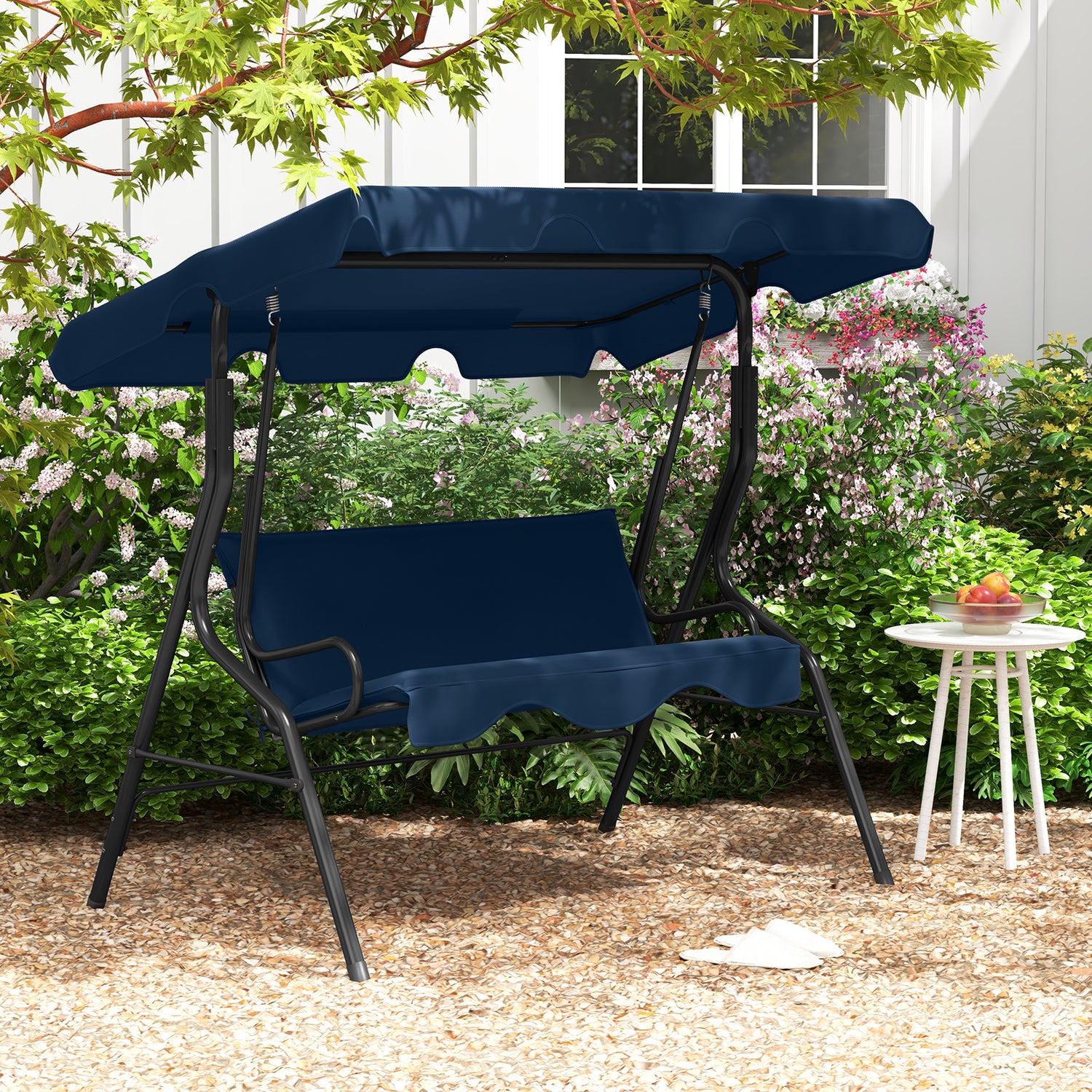3 Seat Outdoor Patio Canopy Swing with Cushioned Steel Frame