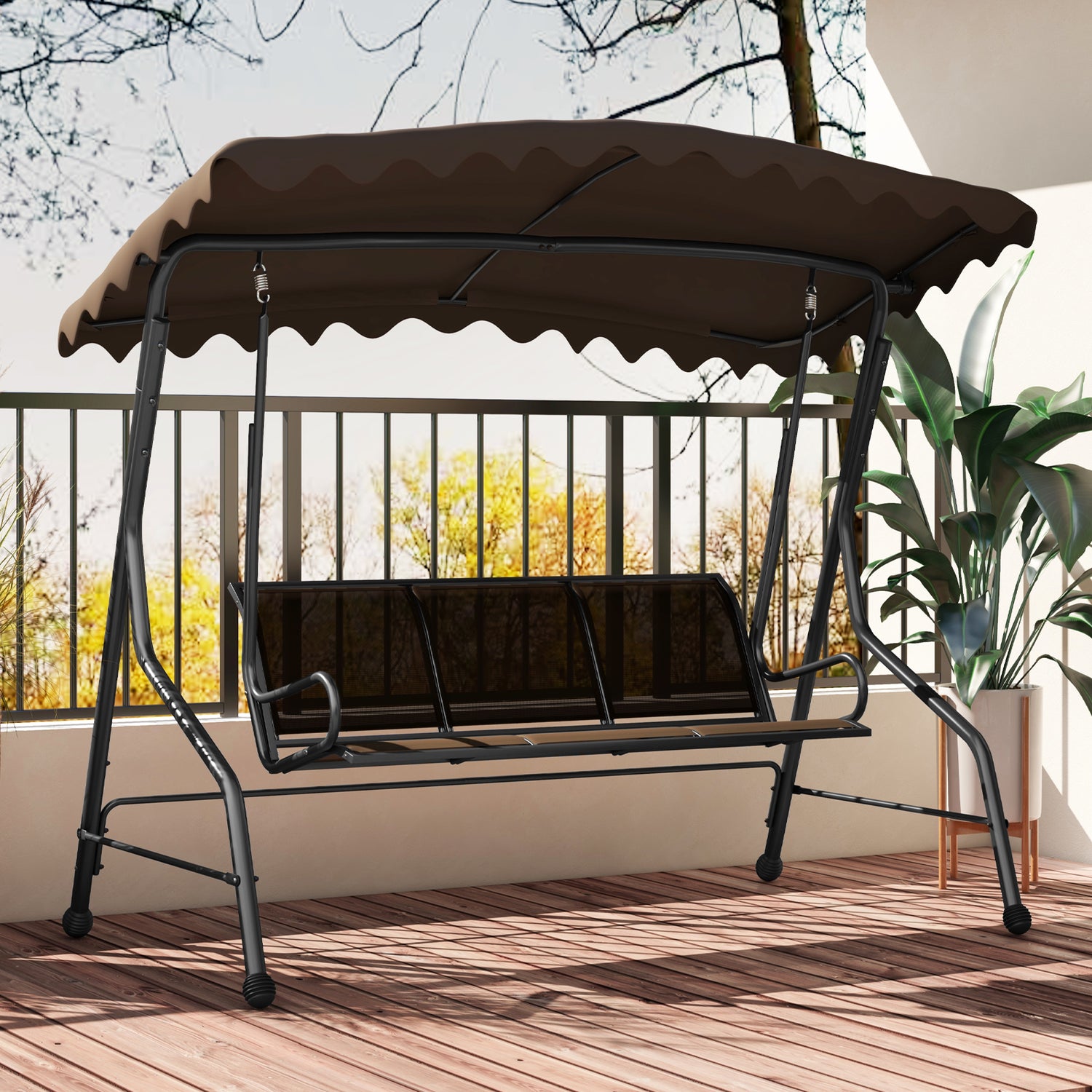 3-Seat Outdoor Porch Canopy Swing with Adjustable Shading