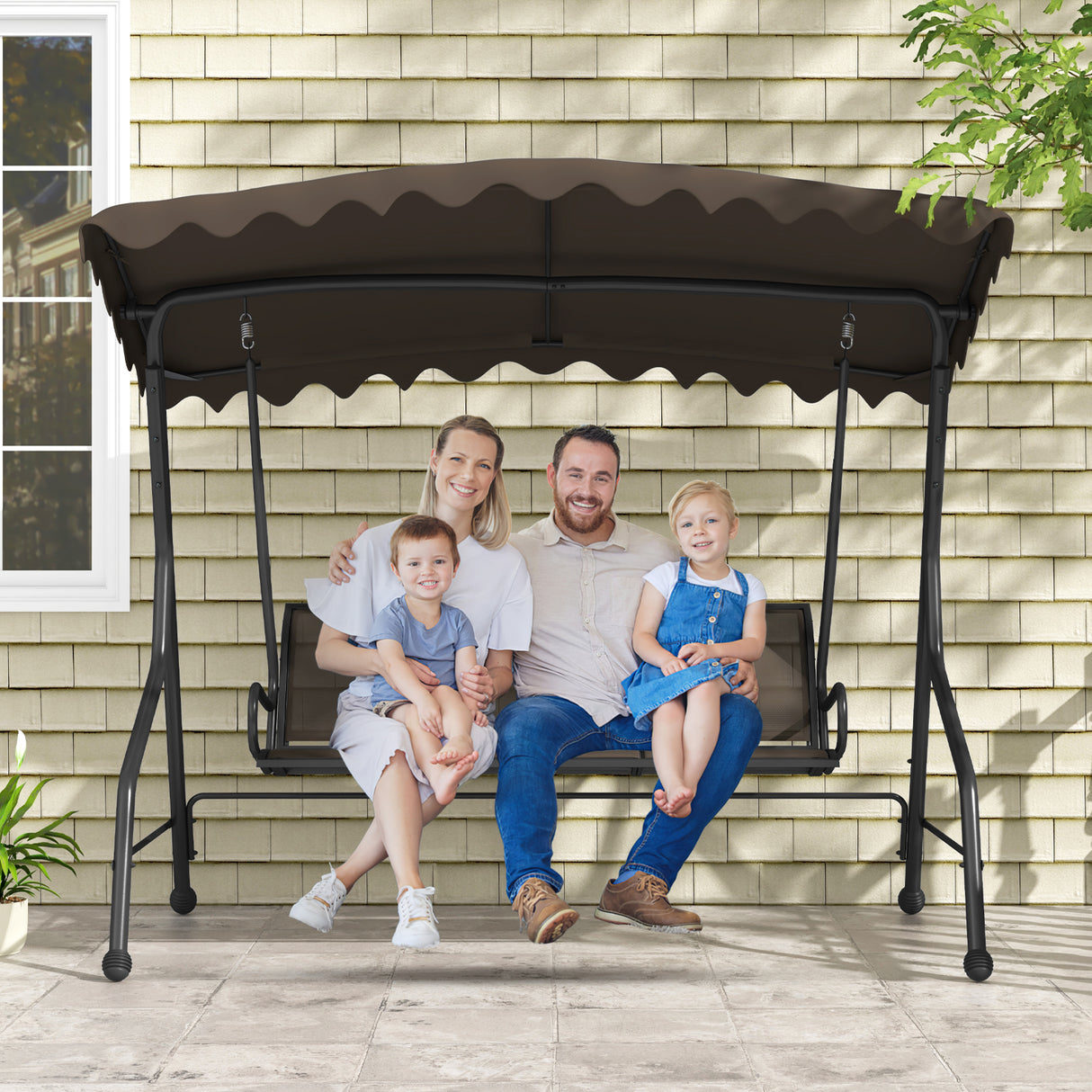 3-Seat Outdoor Porch Canopy Swing with Adjustable Shading