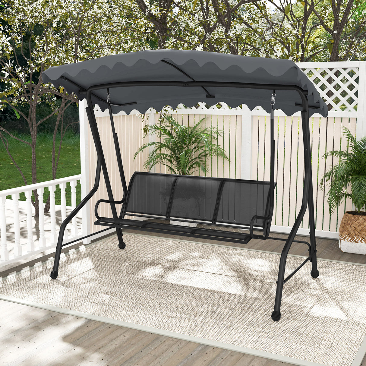 3-Seat Outdoor Porch Canopy Swing with Adjustable Shading