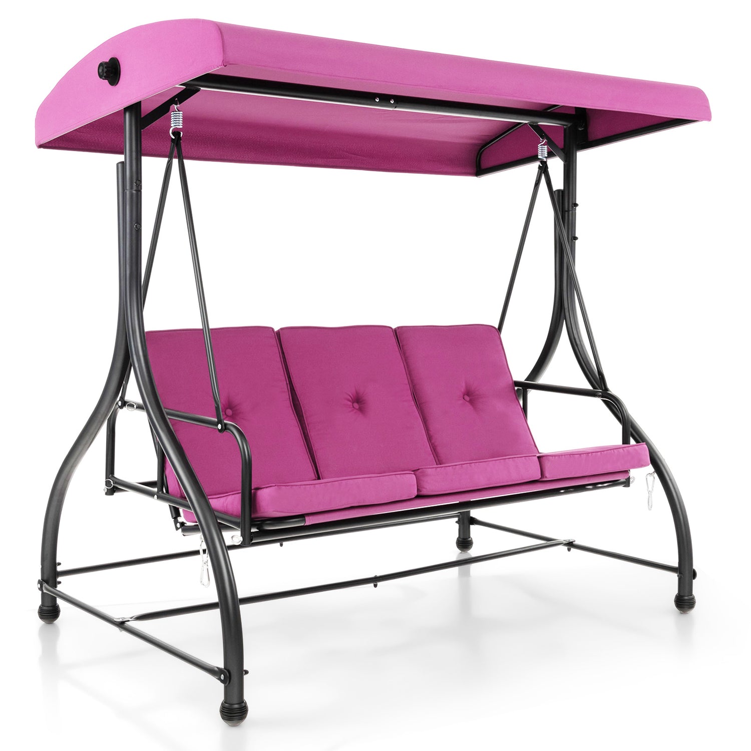 3 Seat Outdoor Porch Swing with Adjustable Canopy