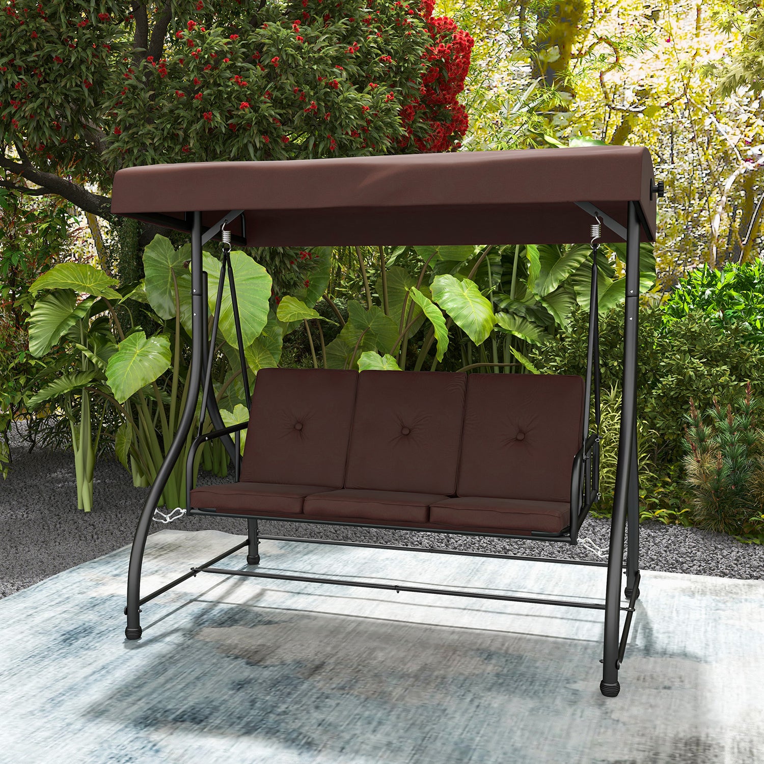 3 Seat Outdoor Porch Swing with Adjustable Canopy