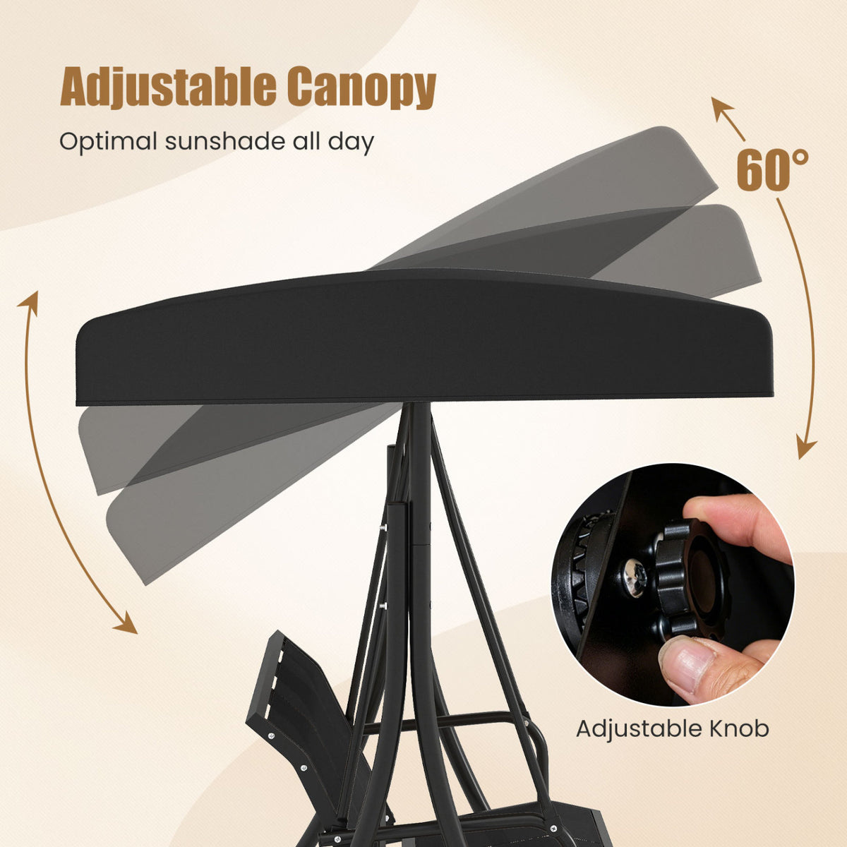 3-Seat Patio Swing Chair with Adjustable Canopy